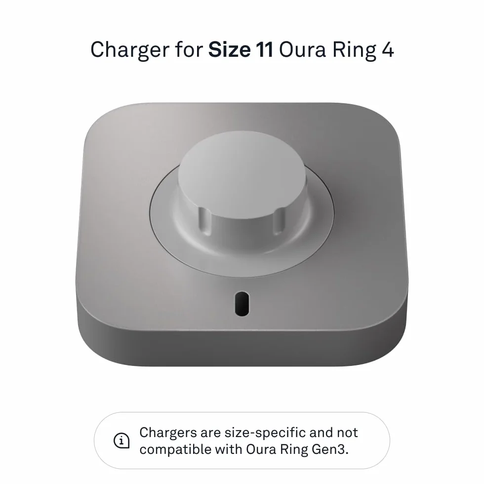 OURA Ring 4 Chargeur - Grey - Taille 11 - Socle de Charge et câble USB-C | Jusqu'à 8 Jours d'autonomie pour Votre Anneau connecté