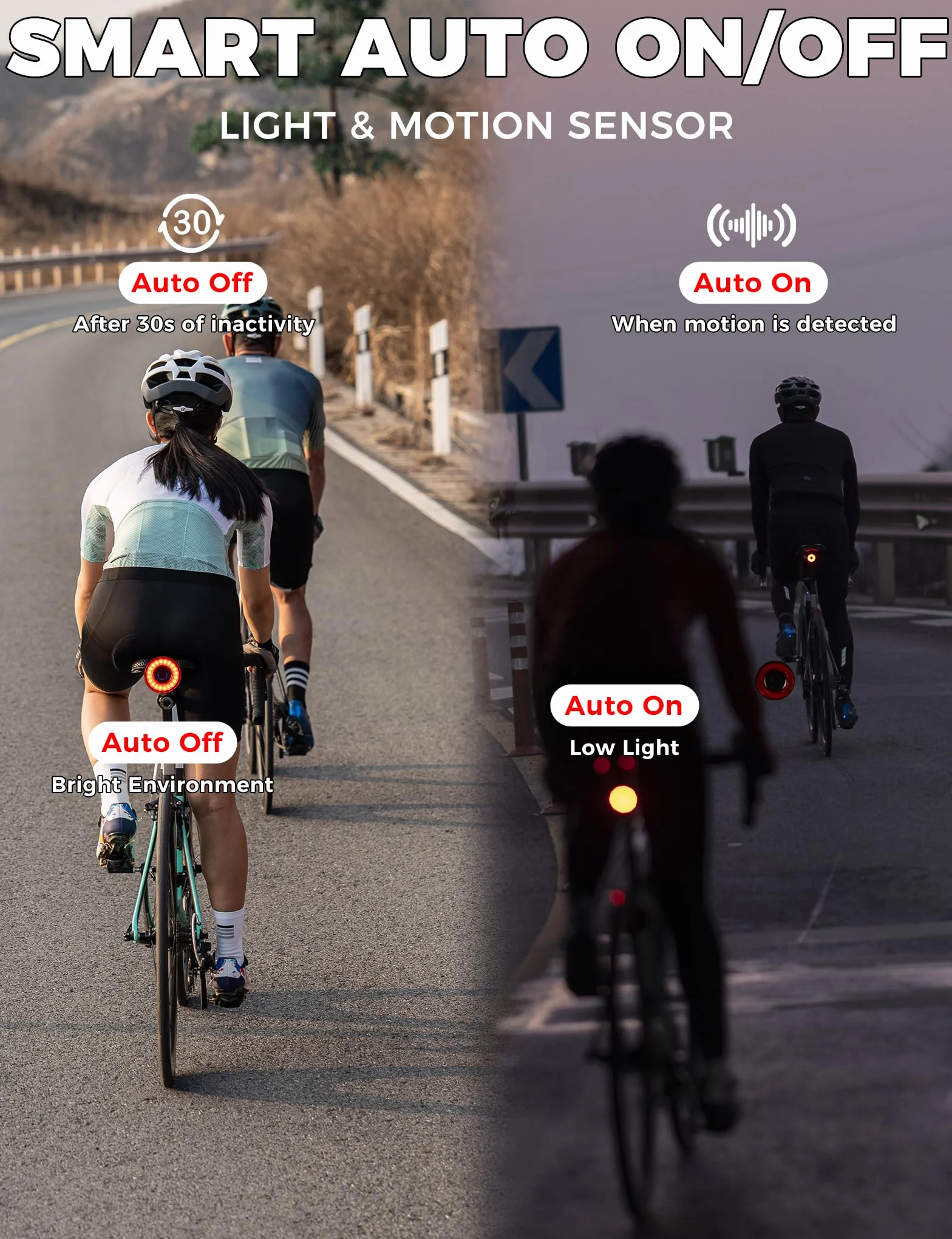 ROCKBROS Feu Arrière Vélo Intelligent avec Capteur de Freinage, RGB LED 4 Modes, Éclairage Arrière USB-C Rechargeable IPX6 Allumage Auto pour Route et VTT