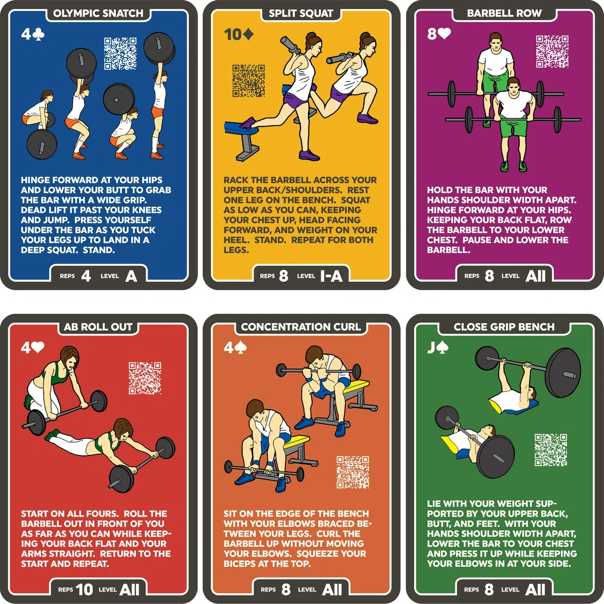 Stack 52 Cartes d'exercices à la Barre. Jeu de Cartes pour la Musculation | Instructions vidéo incluses. Séances de musculation et de renforcement. Programme de fitness pour salle de sport à domicile.