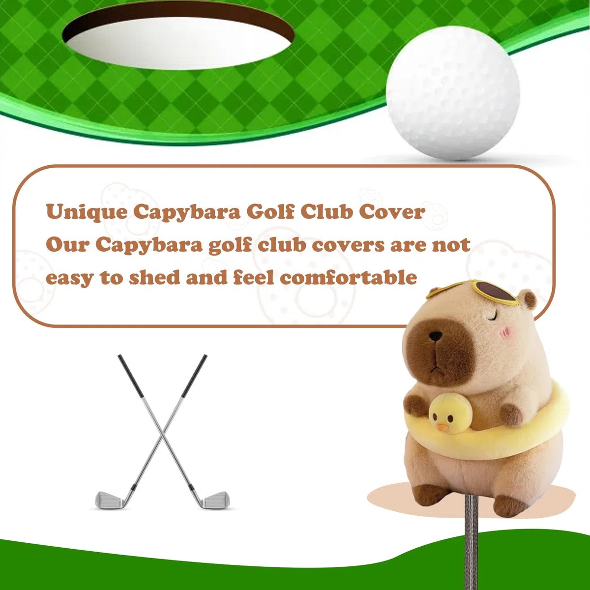 Housses de Clubs de Golf, Couvre-têtes de Clubs en Bois créatifs,Short Kangaroo Clubs de Golf Hybrides/de Parcours en Peluche Douce pour golfeurs et golfeuses