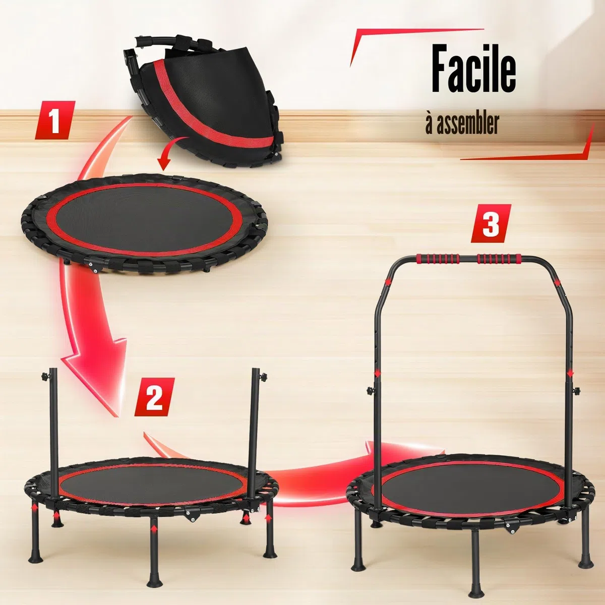 Trampoline d'intérieur fitness pliable sans installation Ø 101 cm Mini trampoline Charge maximale 150 kg Stable et silencieux pour adultes