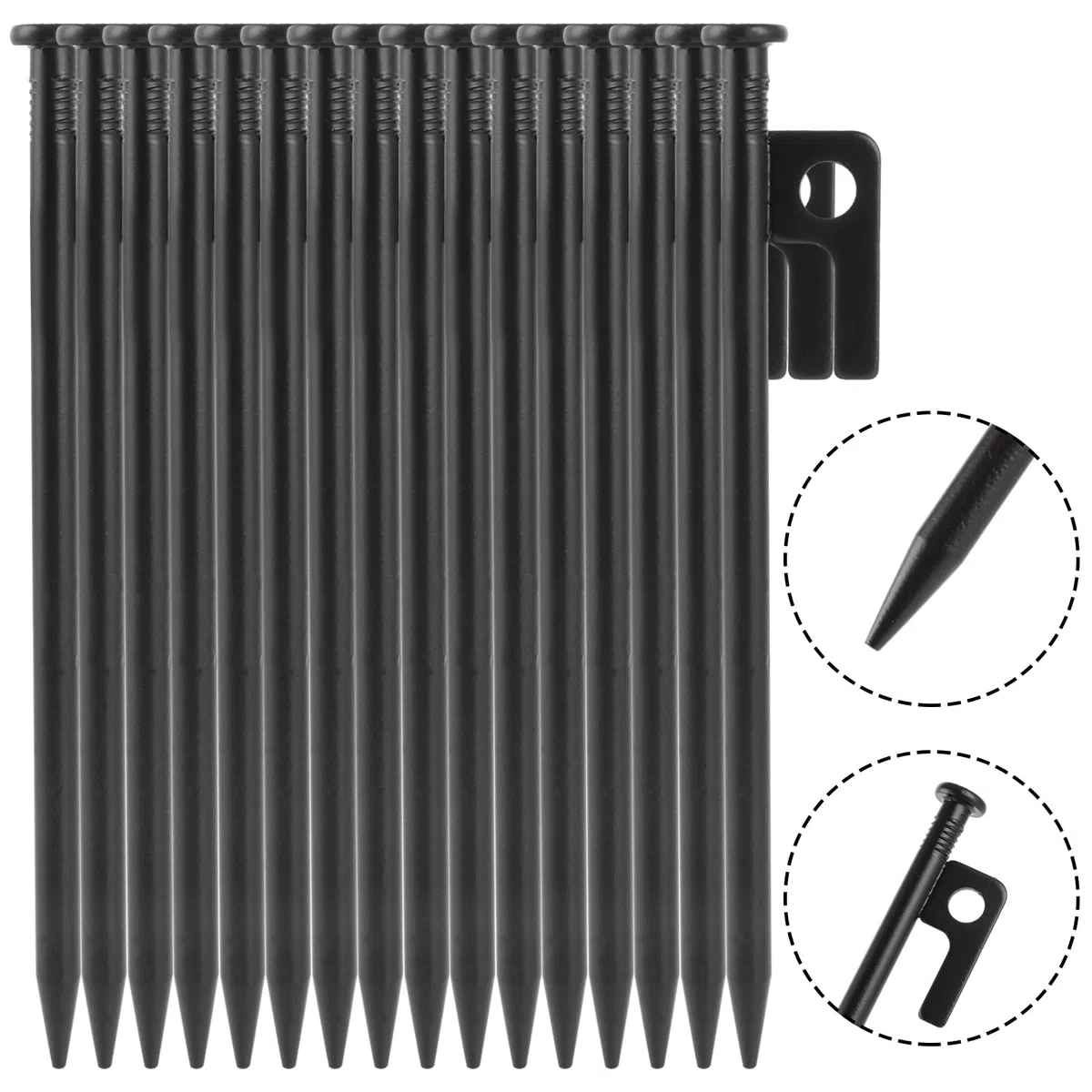 MIVIDE 16pcs Piquets de Tente en Acier, 20 cm Sardines de Fixation avec Crochets et Trou, Piquet de Fixation Robustes pour Camping, Trampolines, Randonnée