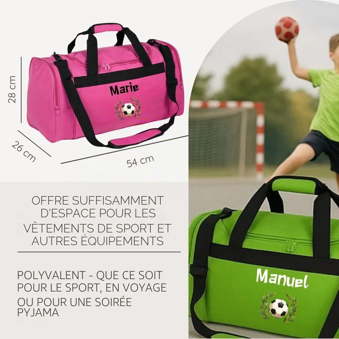 minimutz Sac de sport pour enfant - Personnalisé - Sac de voyage - Sac de football pour garçon - Grand sac de sport pour enfant avec nom - 26 l, bleu foncé, 54 x 28 x 26 cm, Sac de sport