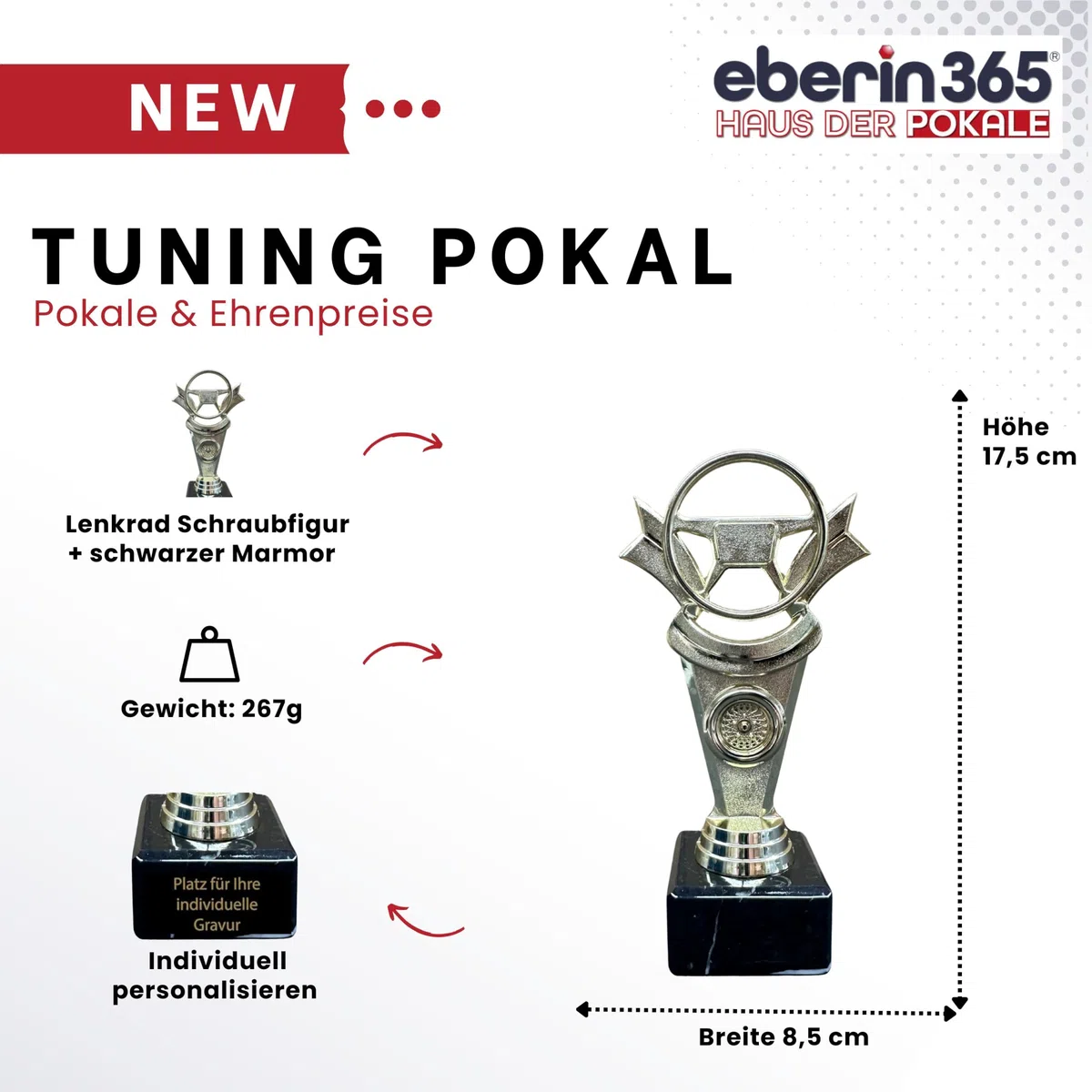 Coupe de tuning de 17,5 cm pour les amateurs - Trophée personnalisable avec gravure au choix - Volant doré - Parfait pour les ateliers automobiles