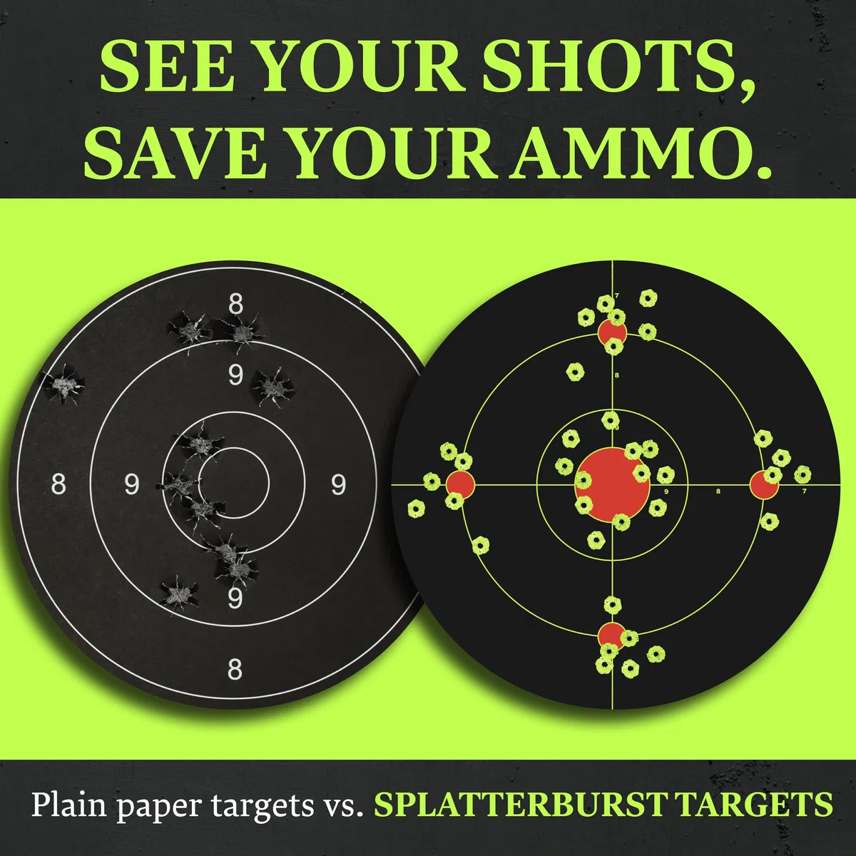 Paquet de 25 – 30.5 cm Adhesif Stick & Splatter Cibles Splatterburst - Les Coups Jaunes Brillants sont faciles à Voir - Rifles -Pistols- Airguns - Airsoft