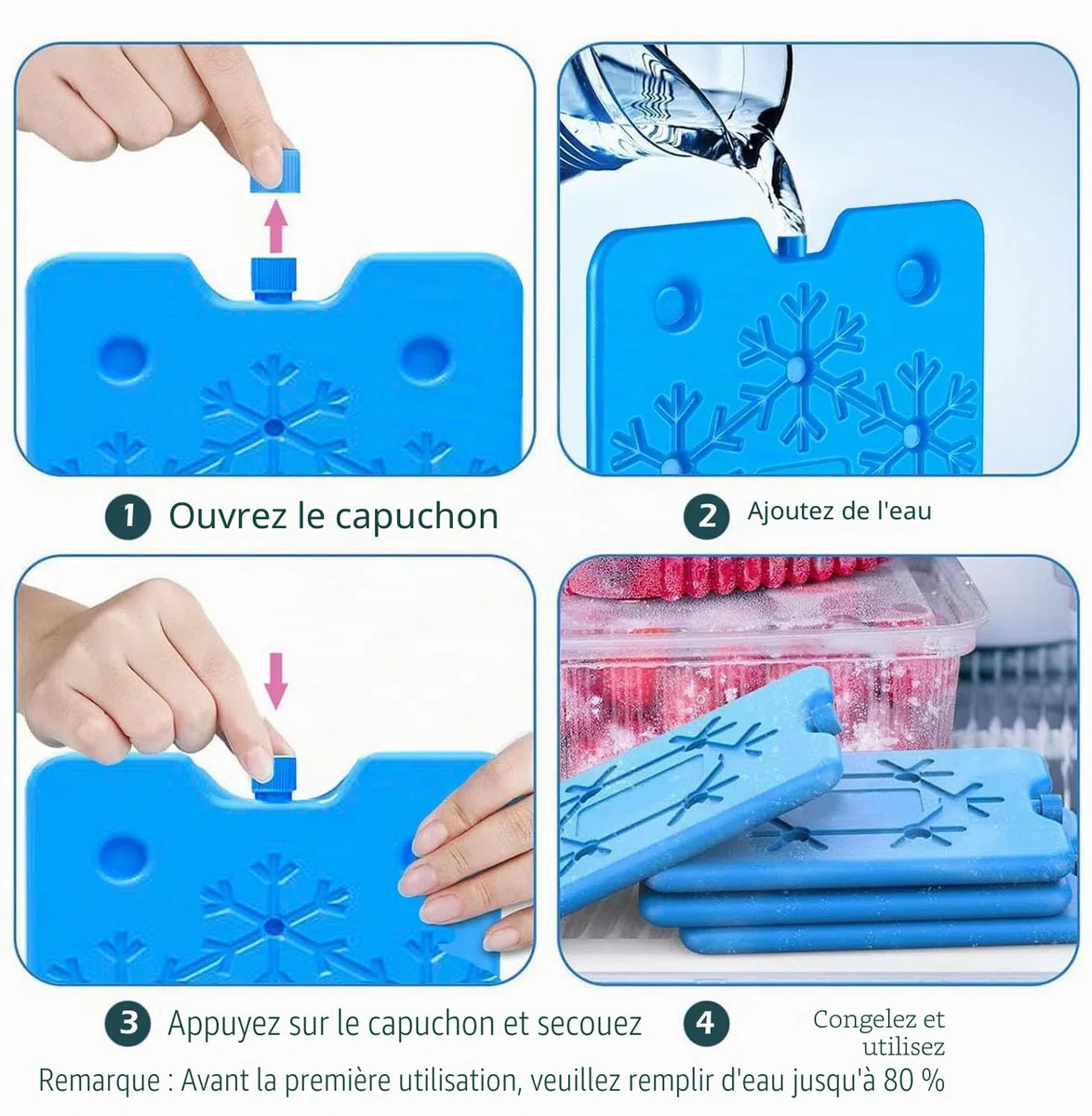 Lot de 3 grands blocs réfrigérants de 800 ml - Blocs réfrigérants plats réutilisables, éléments réfrigérants pour sac isotherme et glacière - Extra fins et longue durée de refroidissement
