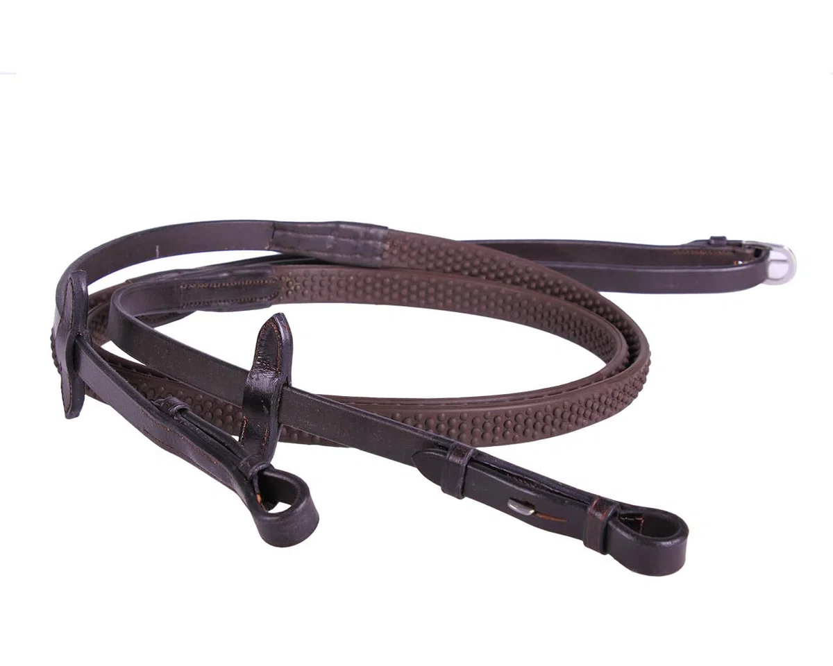 Rênes en cuir avec super adhérence antidérapante pour bride en caoutchouc super flexible (marron, cob)