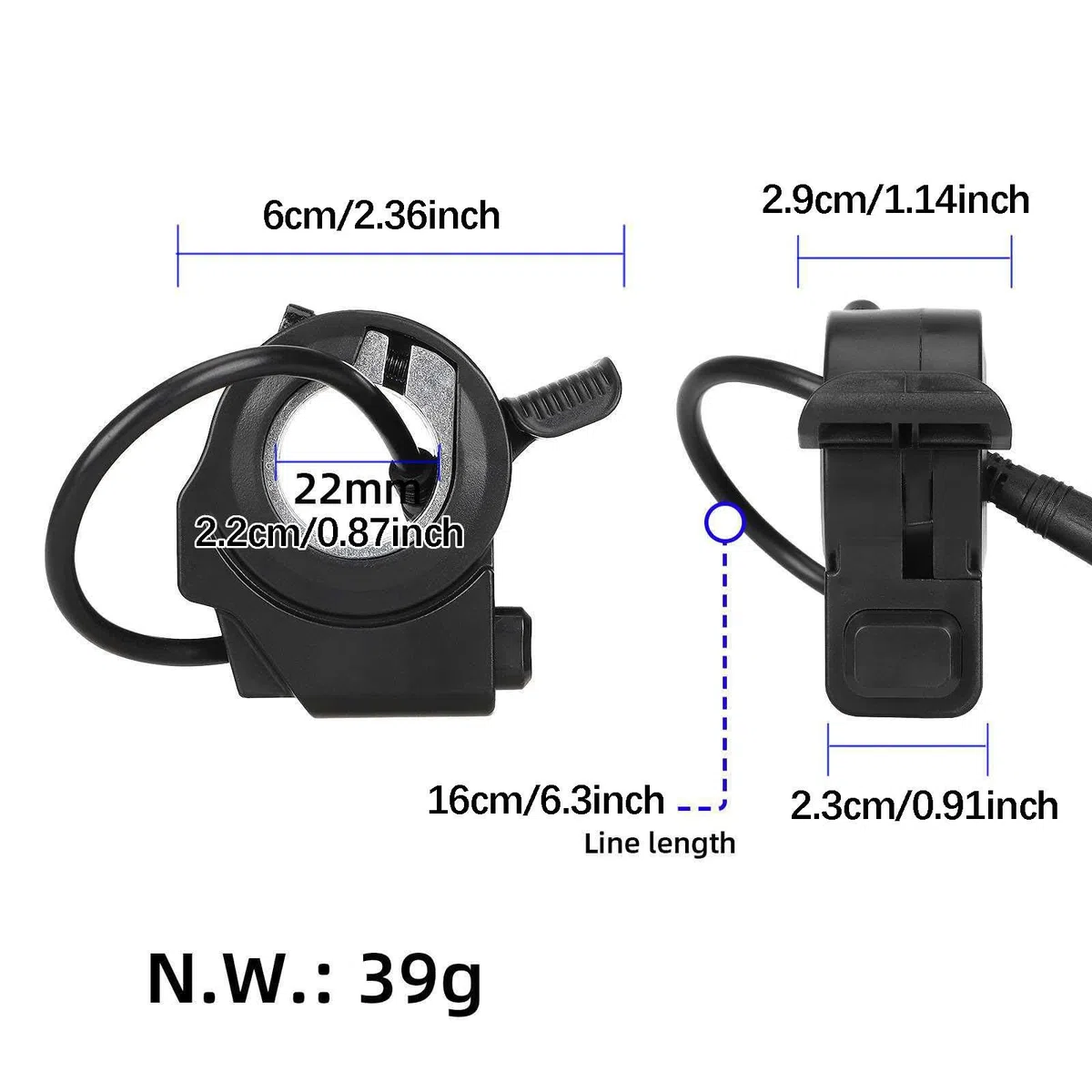 F Fityle Manette à 4 Broches pour Vélo Électrique, avec Système de Verrouillage, Accélérateur à Pouce Remplacement Direct, Installation Facile, Compatible la Plupart des Vélos