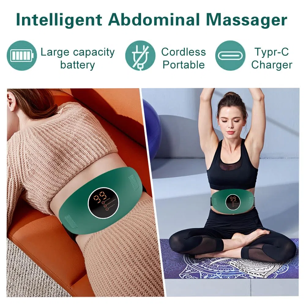 Masseur abdominal électrique sans fil, Ceinture De Massage du Ventre, Massage par vibrations à deux niveaux, idéal pour la maison, le bureau et les voyages (vert)