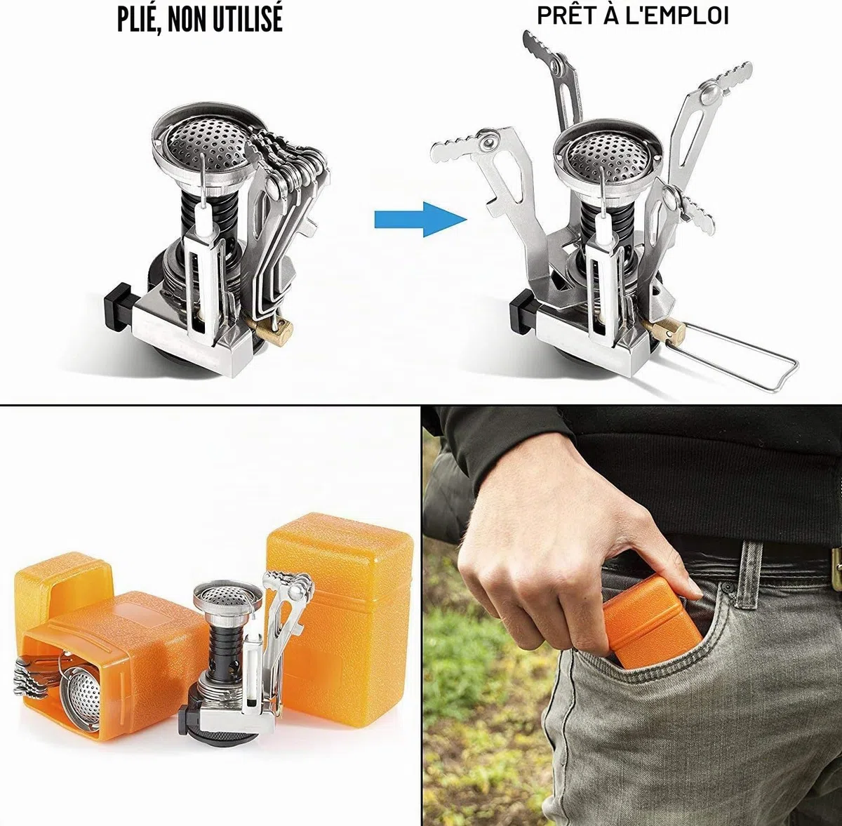 Padarsey O2-3 Batterie de cuisine de camping 1 à 2 personnes avec couteau et fourchette pliants, poêle et poêle portables, randonnée pour pique-nique et camping