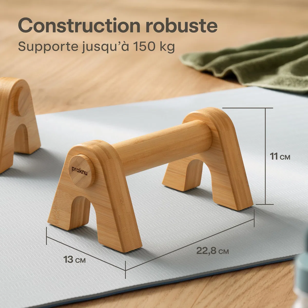 Praknu Barre Parallele Calisthenics - 2x Poignet Pompe Musculation en Bois Bambou - Parallettes Ergonomiques et Antidérapantes - Pour Callisthénie, Handstands & Street Workout - Maison et Gym
