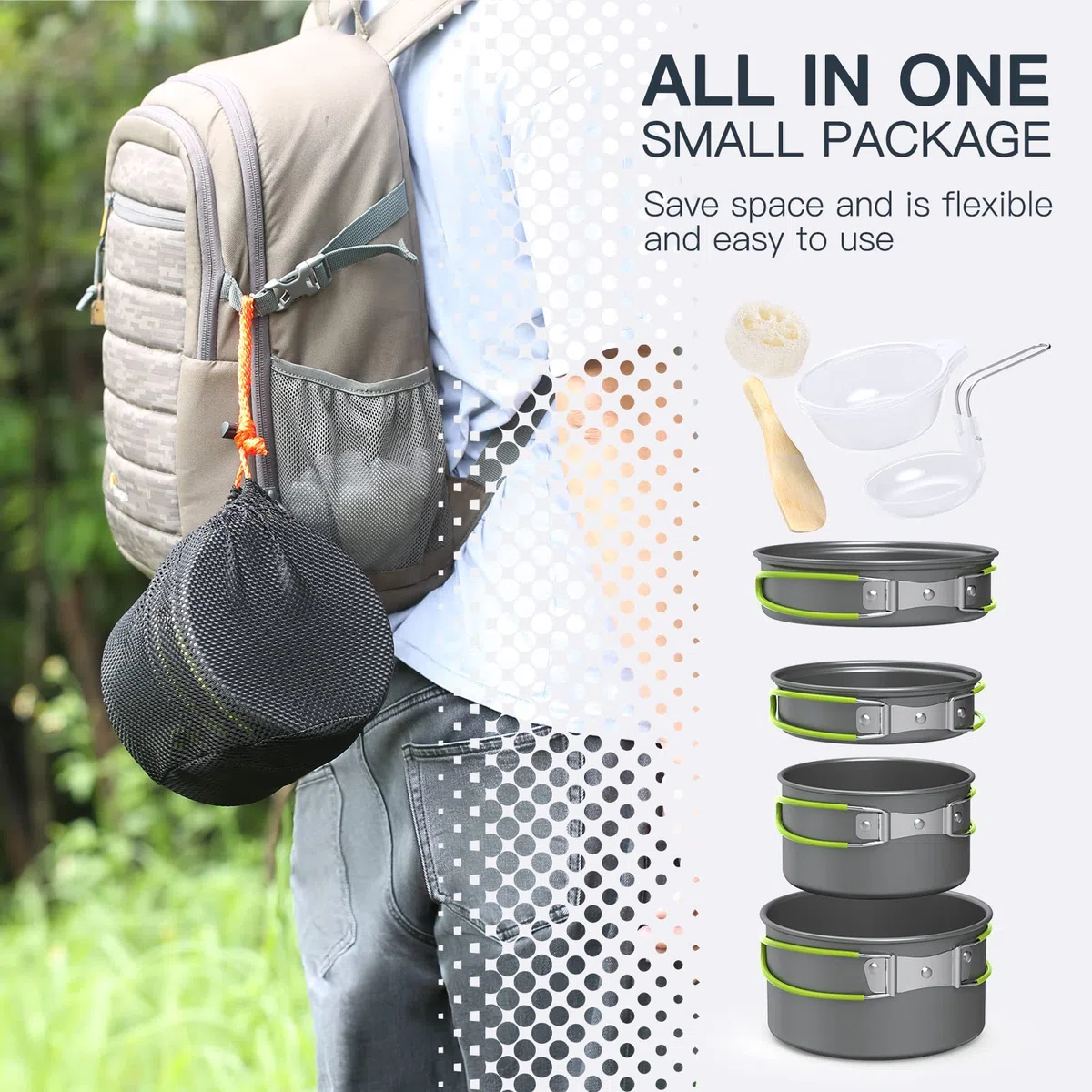 Lixada Camping Batterie de Cuisine Mess Ensemble Plein air Portable Pliant Bois Hot Pot Ensemble Bol cuillère Fourchette Outil coutellerie Ensemble 10/12/13 Pcs（Facultatif）