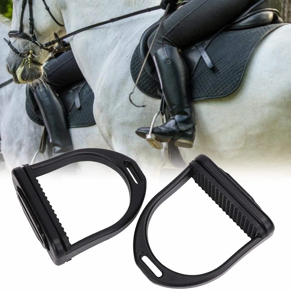 Cheval étriers, 2pcs Haute résistance étriers équestres avec Anti-dérapant Tapis en Caoutchouc pour équitation(S)