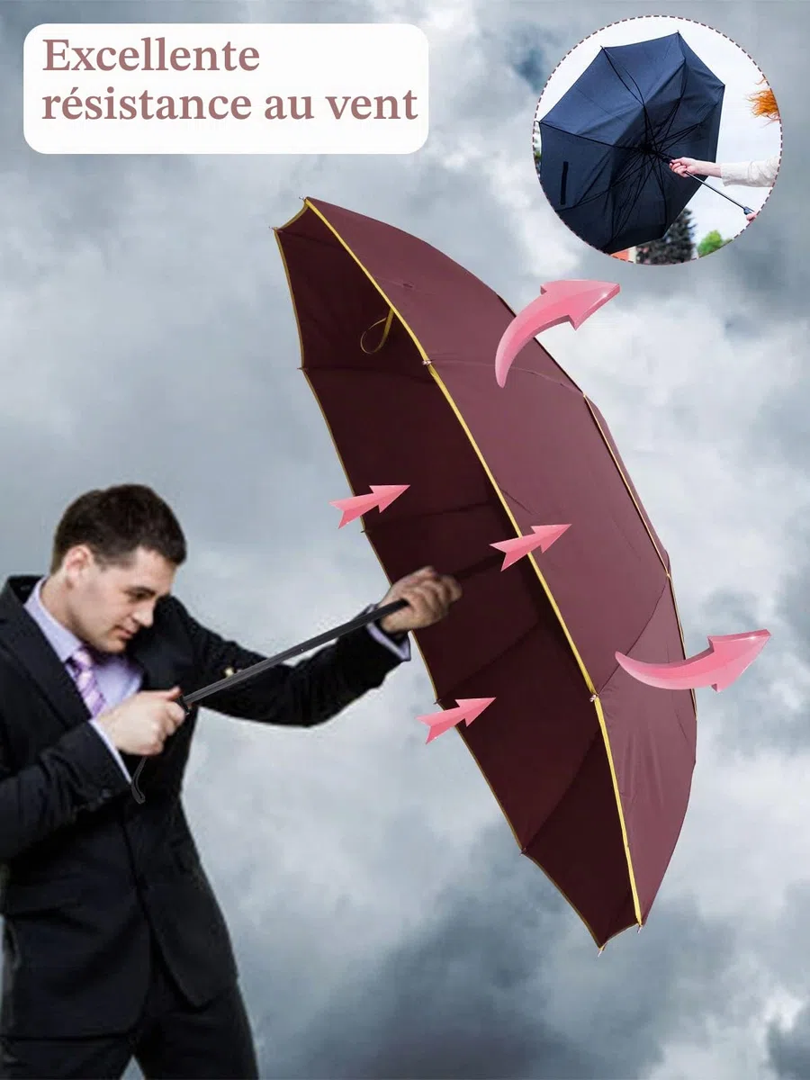 Kalolary Extra Large Parapluie de Golf Parapluie Pliant Imperméable Compact Oversize, Double Auvent Ventilé Imperméable Bâton Parapluies de Voyage pour Femmes et Hommes Usage Domestique