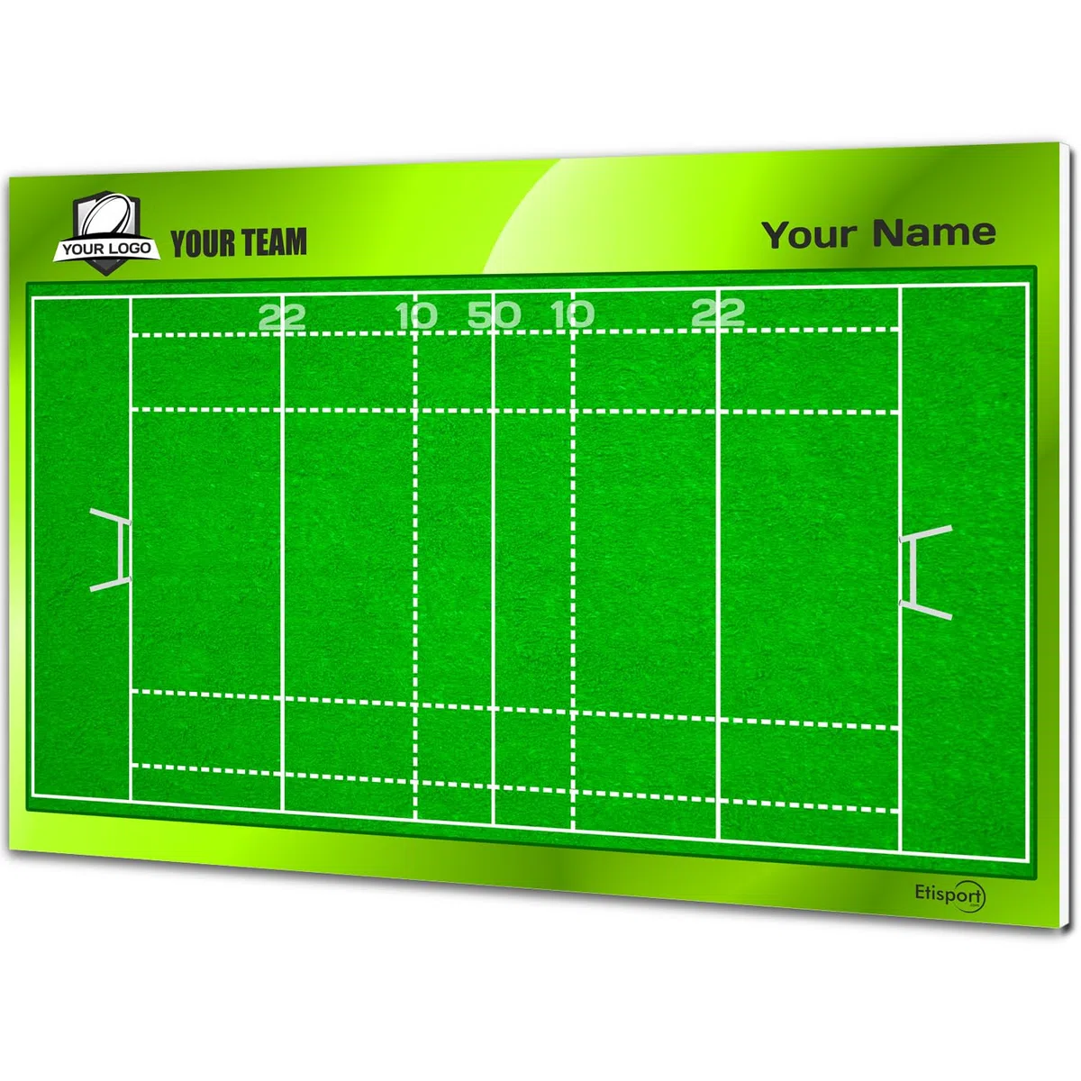 Tableau Tactique Rugbypour Entraîneur. Double Face, Marqueurs Effaçables à Sec. Personnalisé avec Nom, Logo ou Blason, Club 35 x 24 cm