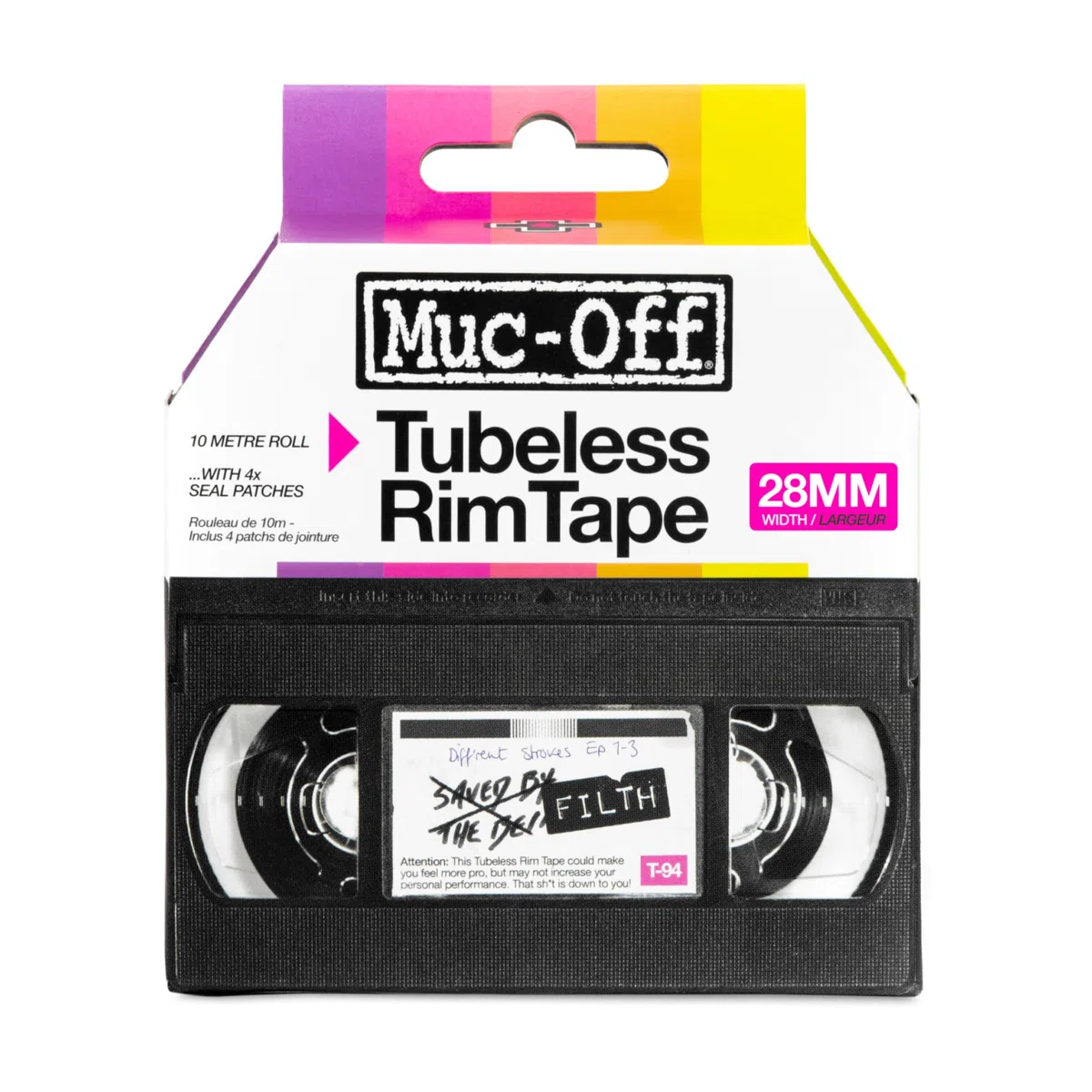 Muc-Off Fond de Jante Vélo Tubeless - 28 mm - Fond de Jante Adhésif Sensible à la Pression - Pour Installation de Pneus de Vélo Tubeless - Rouleau de 10 Mètres - 4 Patchs d'Étanchéité Inclus