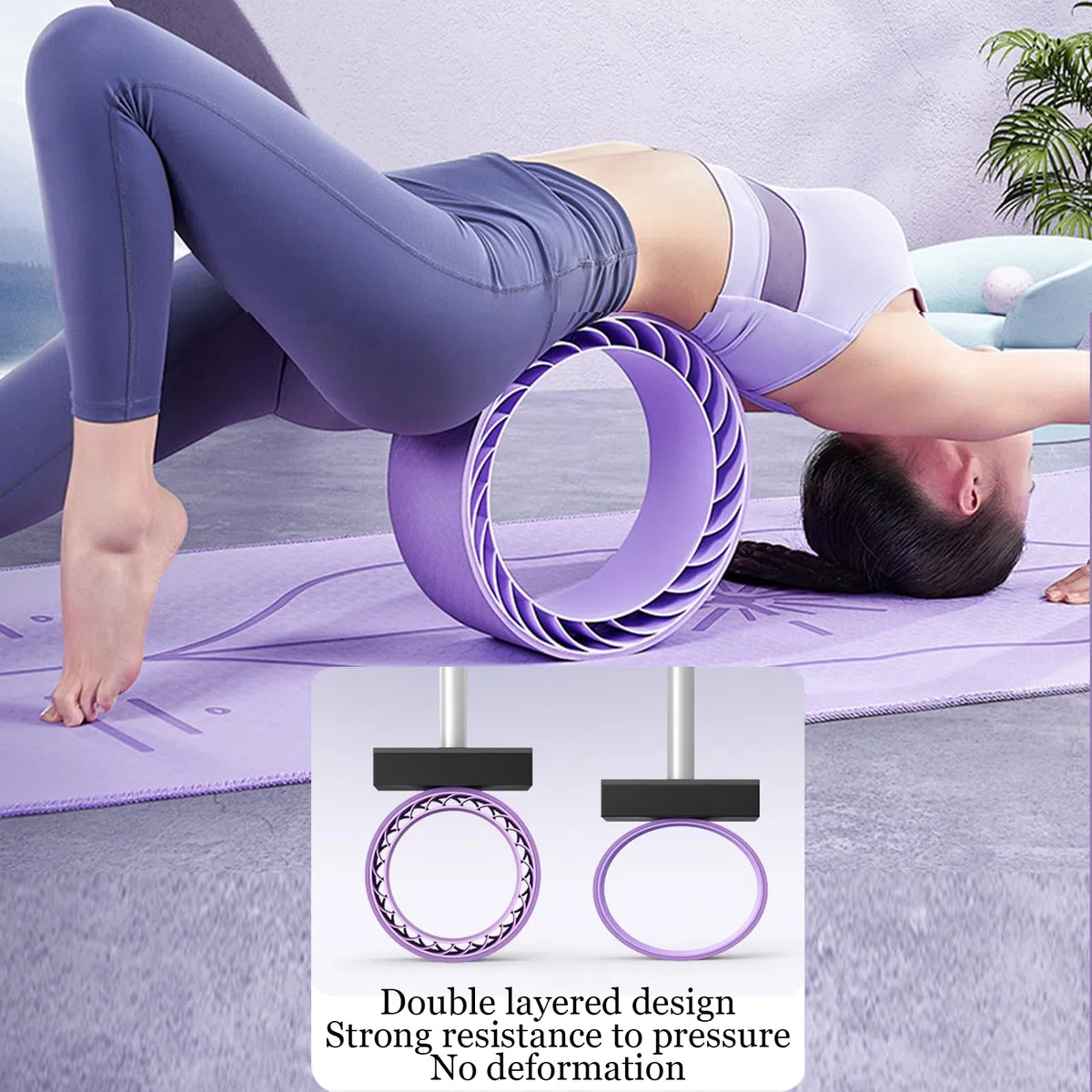 Roue de yoga pour le dos – Roue de yoga rembourrée en mousse avec support central de la colonne vertébrale – Roue de yoga pour améliorer les poses de yoga, les flexions dorsales