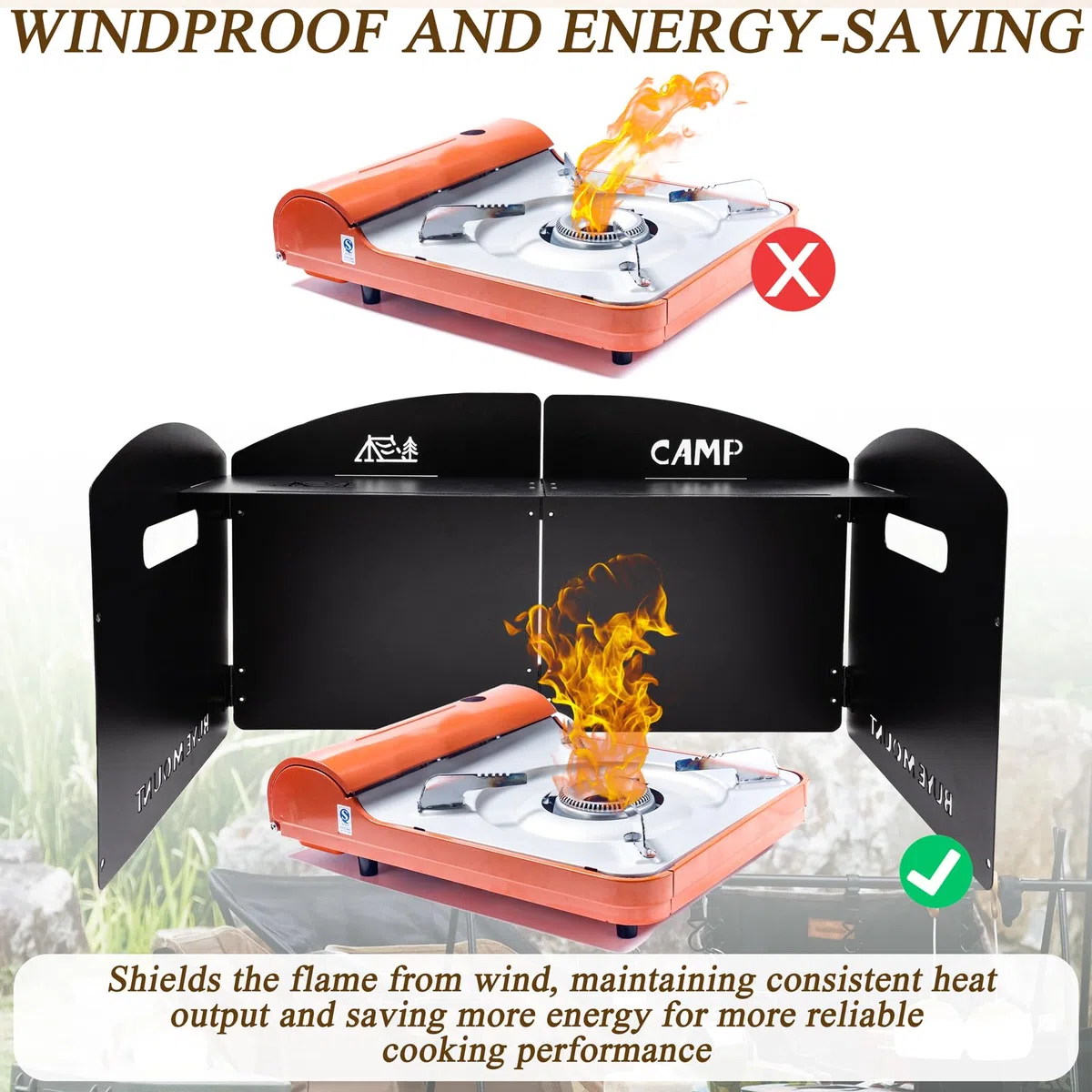 Pare Vent Pliable Réchaud, Pare-Vent Pliable, Pare-Brise Cuisine Extérieure, Pare-Brise Pliable en Acier, Pare-Vent de Camping, avec Compartiments, pour Camping, Barbecue,Pique-Nique(Ferreux)