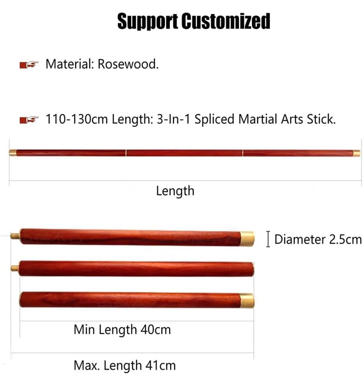 110-130Cm Bâton De Fitness Tai Chi,Bâton d'arts Martiaux en Bois, Règle De Tai Chi en Bois De Rose Massif Qigong Chinois Kungfu Entraînement Lent Fournitures Sportives avec Sac en Tissu