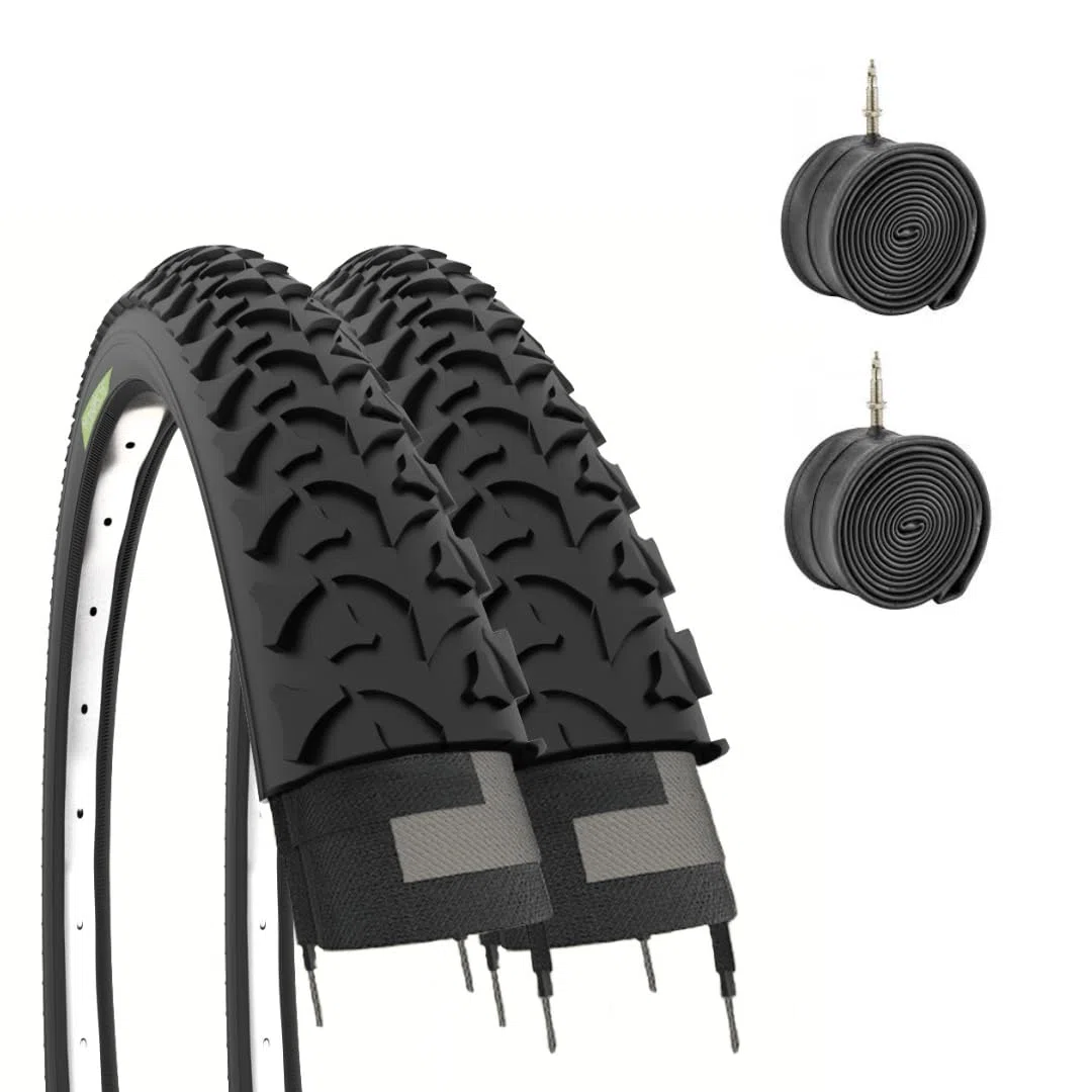 2 pneus + 2 Chambres à air pour VTT vélo Noir 26 x 1,95 (50-559)