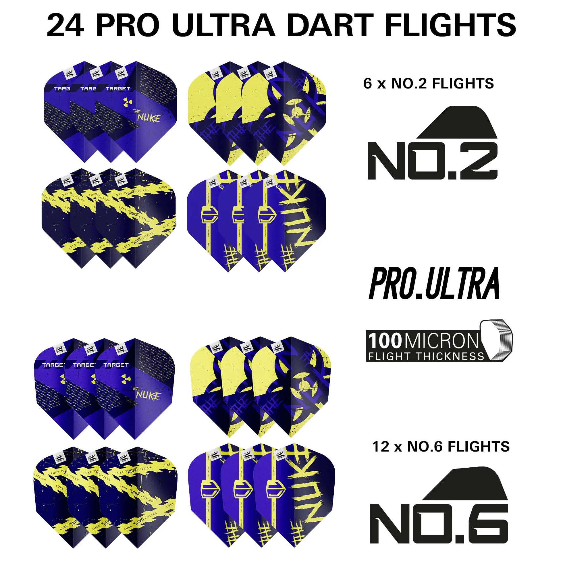 Target Darts Luke Littler Laiton avec Pointes Fixes en Acier Fléchettes, 22G | Tiges Pro Grip et Ailettes Pro Ultra N° 2 | Jeu de Fléchettes Professionnel 100 Pièces Accessoires Tous
