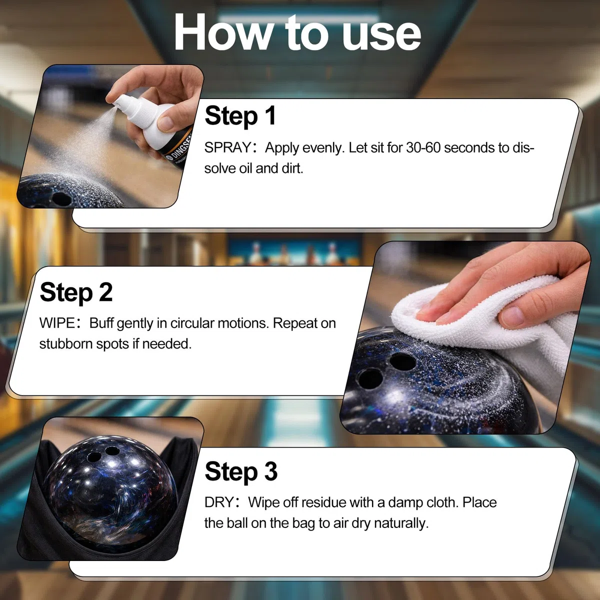 Kit de Nettoyage pour Boule de Bowling, Nettoyant Professionnel pour Boule de Bowling pour Enlever l'Huile, les Éraflures et les Marques de Ceinture, Améliore la Prise et Restaure l'Adhérence