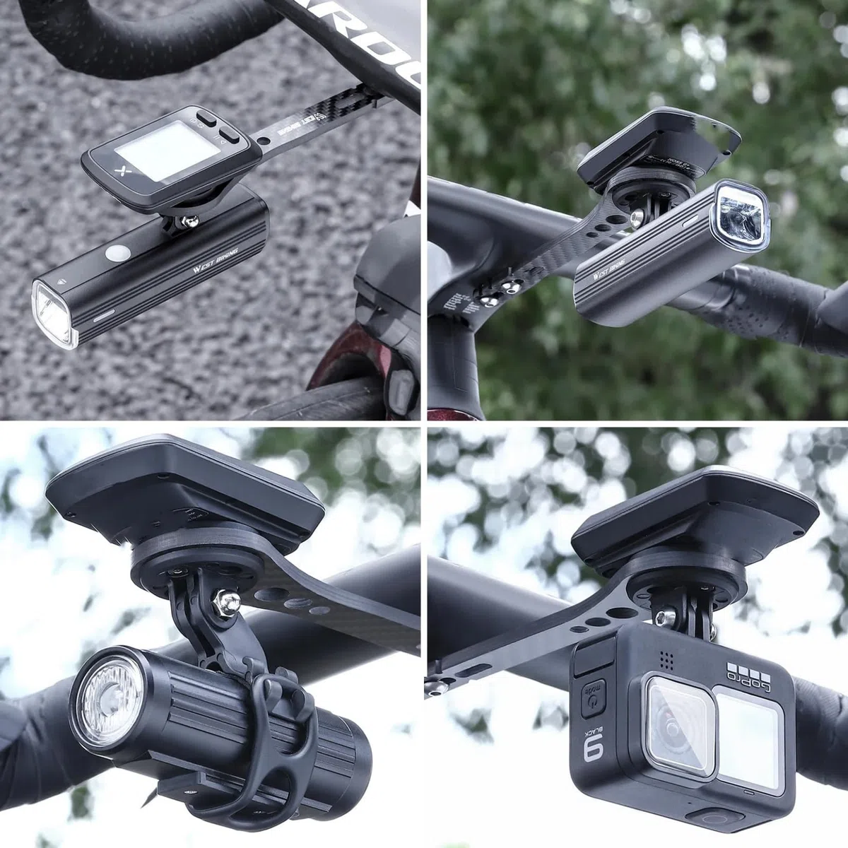 Support intégré pour Ordinateur de vélo de Course Garmin Edge, Wahoo Elemnt, Bryton, XOSS G/G+, Port iGPS, Ordinateur de vélo, également pour caméras GoPro et Lampe (matériau en Fibre de