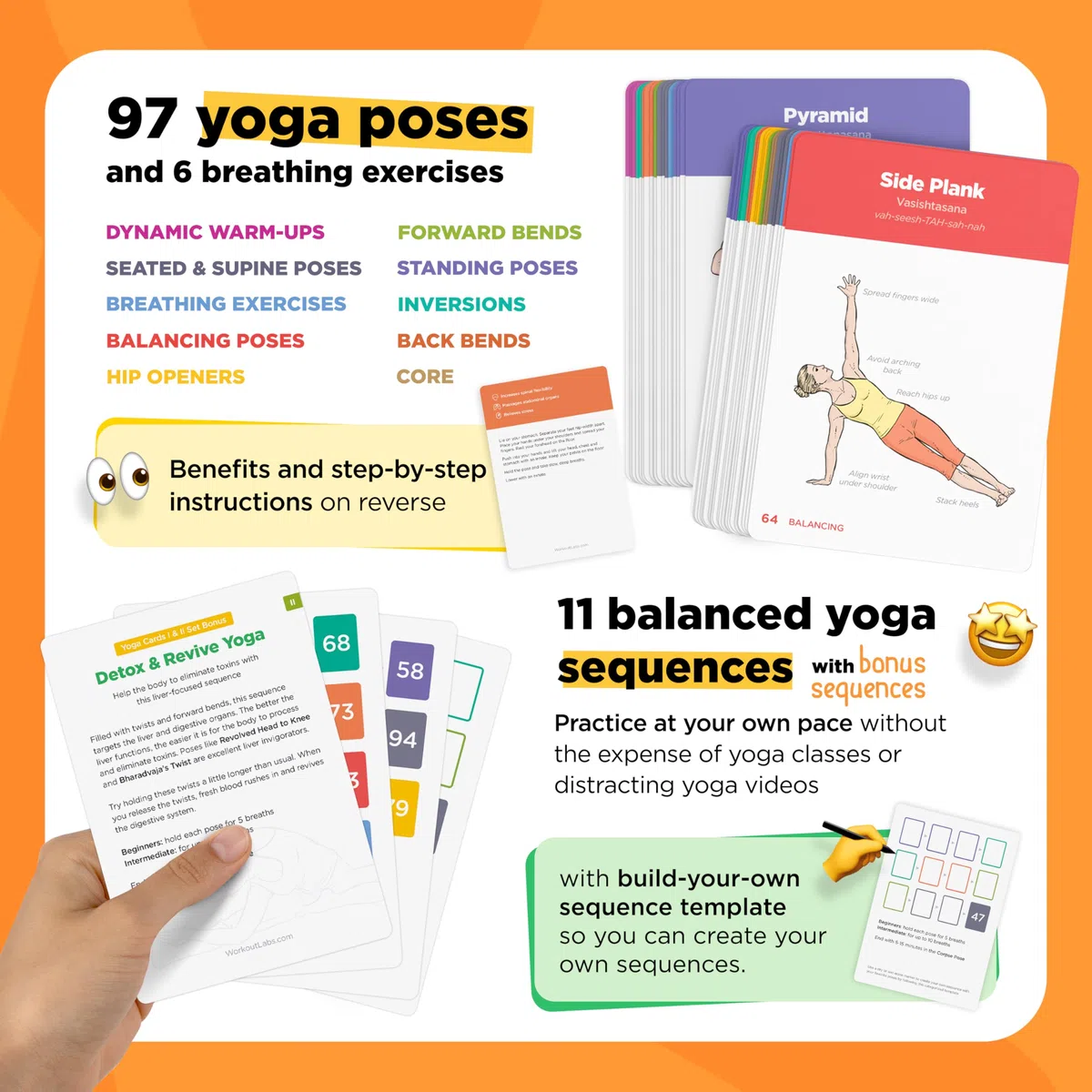 WorkoutLabs Cartes Yoga I & II - Ensemble Complet Yoga Cards: étude Professionnelle, séquençage de Classe et Guide de Pratiques - Textes en Anglais, Sanskrit