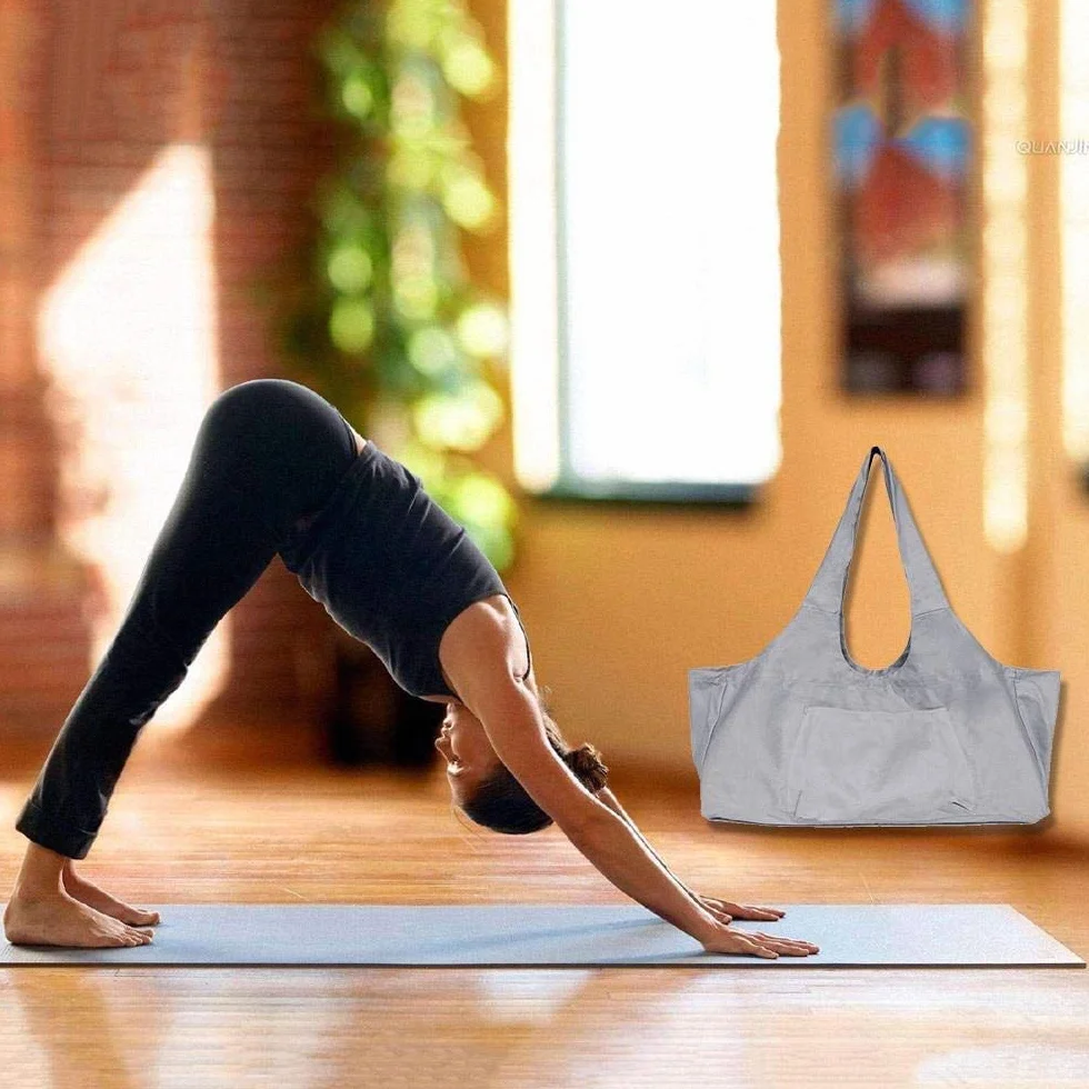 Namvo Grand sac pour tapis de yoga multi-usages avec poche latérale compatible avec la plupart des tailles de tapis, gris