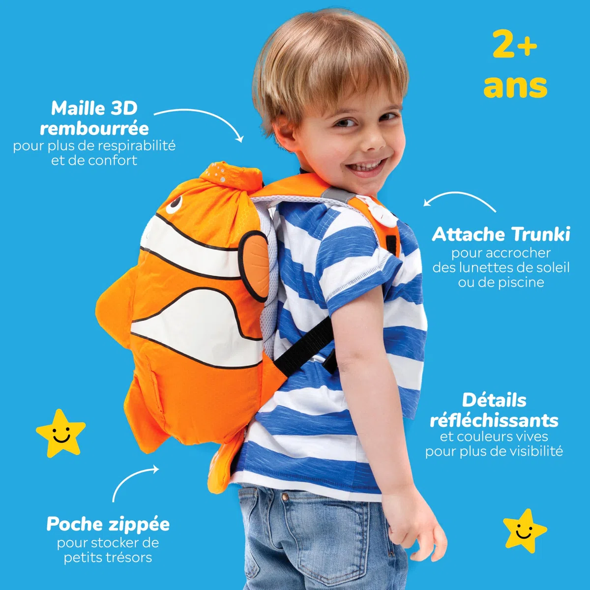 Trunki Sac à Dos et de Sport Enfant Résistant à l’Eau – PaddlePak Chuckles le Poisson Rouge (Orange)