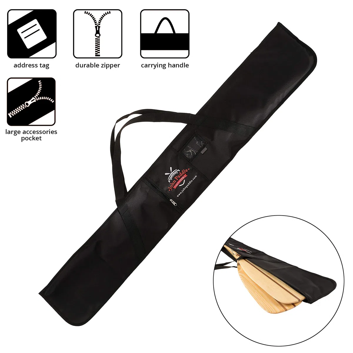 John Paddle Paddle Bag pour 2 palettes – Sac à pagaie, pagaie, Couverture de pagaie, Couverture de pag 90 cm Noir