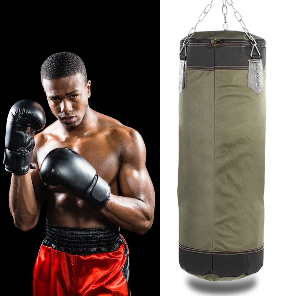 Sac de Boxe Suspendu avec Chaînes Crochet Mousqueton (80cm-Vert) | Sac D'entraînement De Boxe Vide Fight Karaté Sac De Sable Lourd Sac De Cible De Fitness Crochet De Sport Sacs De Sable