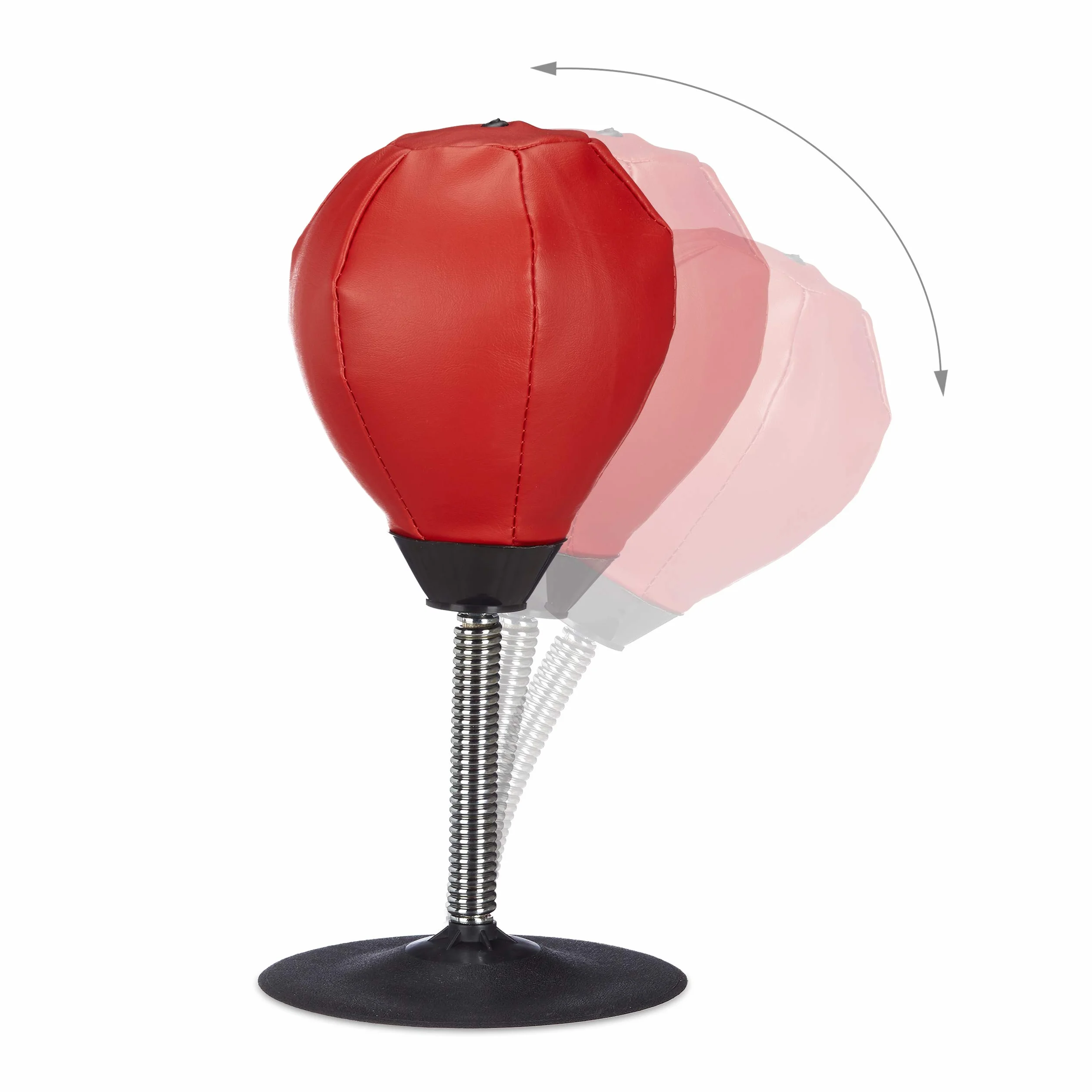 Relaxdays 10022328 Punchingball Tisch, Boxbirne Schreibtisch, Büro Punching Ball Anti Frust, HxBxT : 35 x 18 x 18 cm, Rouge/Noir