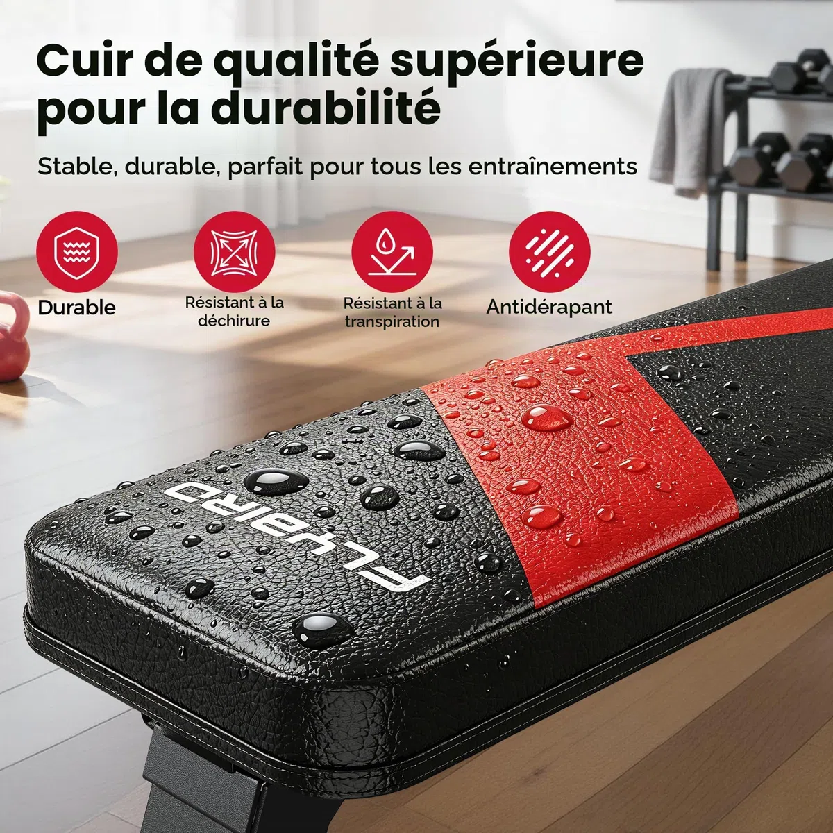 FLYBIRD Banc Plat, Banc Plat Pliable pour Haltères, Stable pour Tous Types d’Entraînement enForce & Développé Couché, Facile à Assembler pour Domicile, 300kg Capacité Max