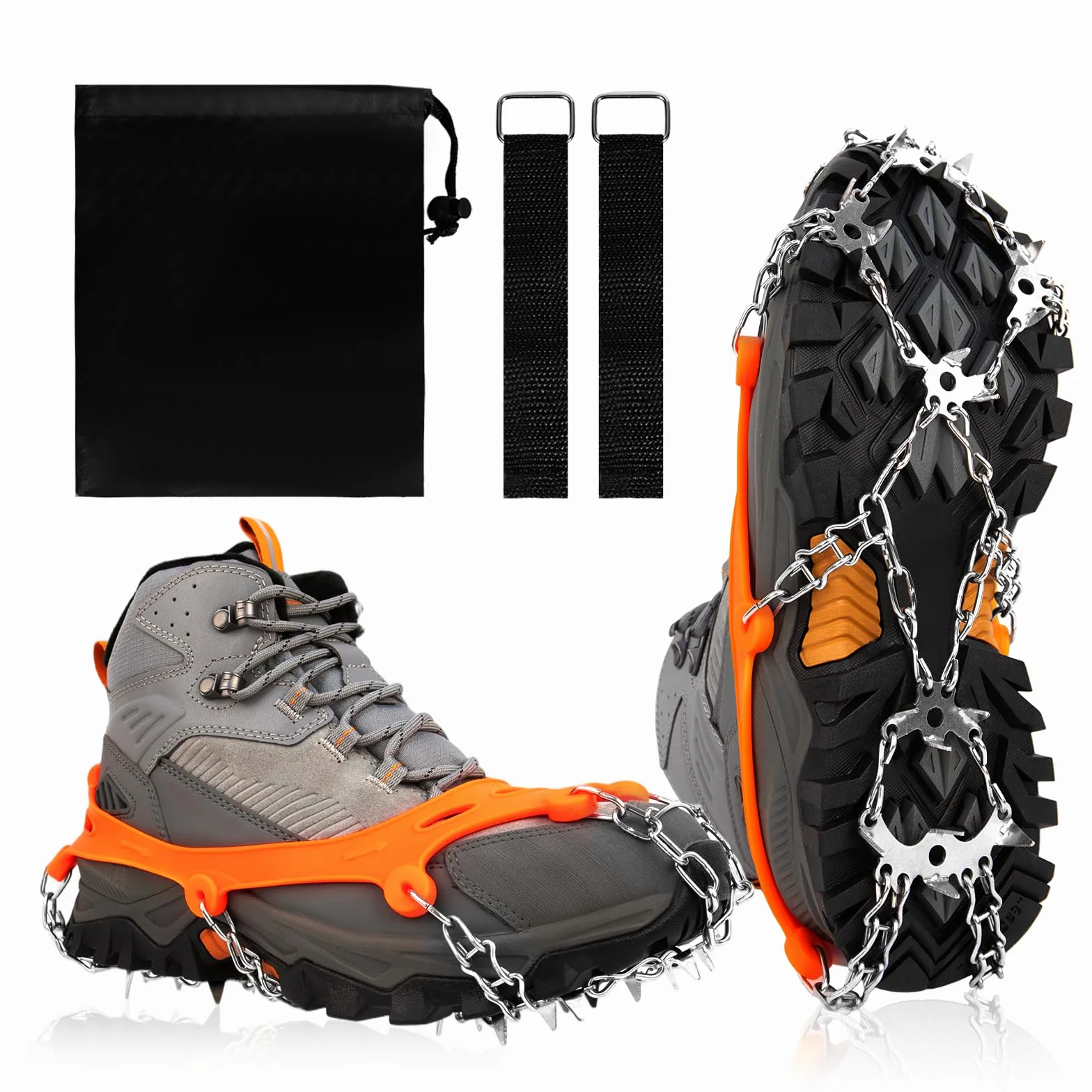 Vdealen Crampon pour Chaussures de Randonnée Antidérapent avec 19 Crampons Inoxydable Crampons pour la Marche, pour Neige Activités Le Jogging, l'escalade et la Trail