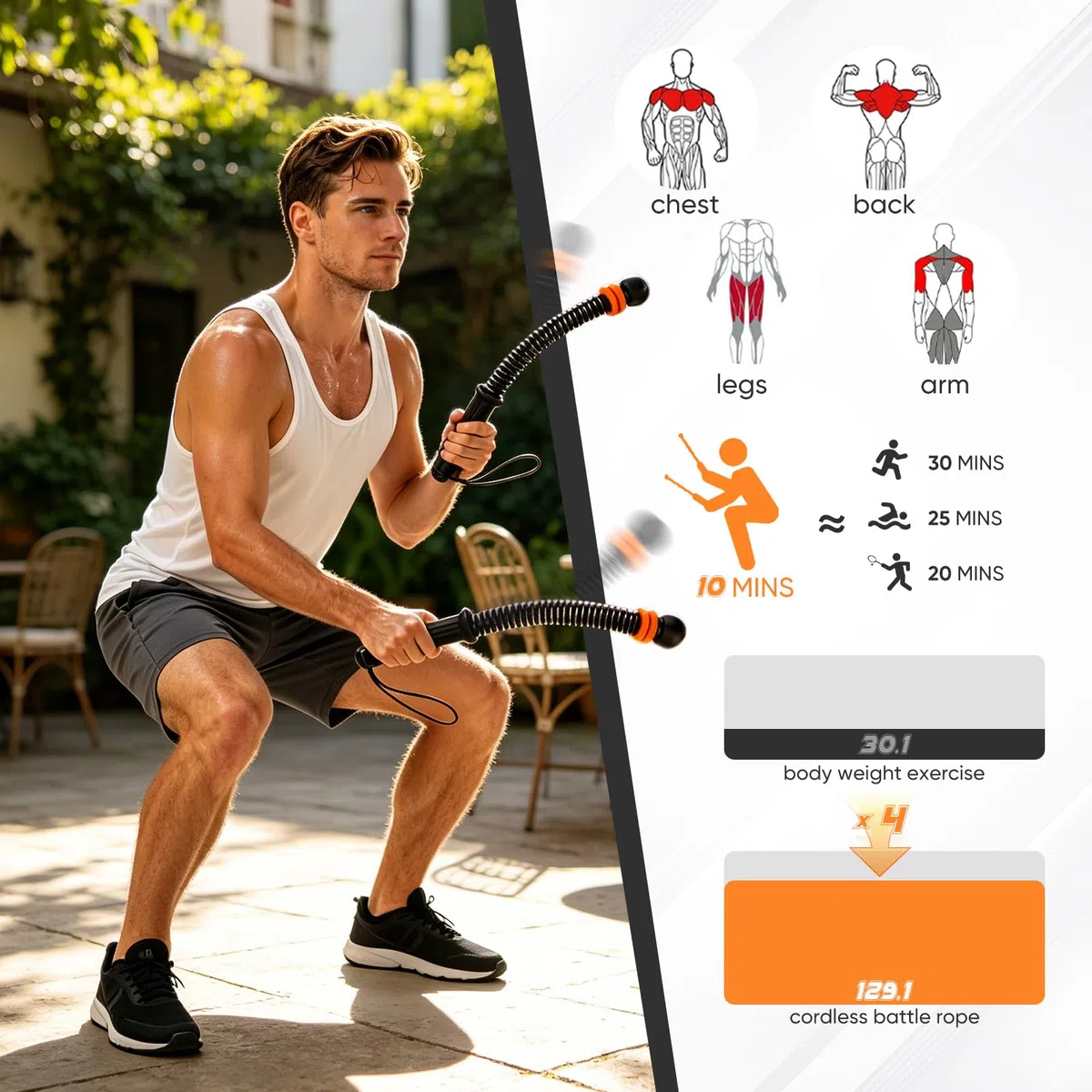 Corde de combat lestée, anneau de poids réglable, corde de fitness sans fil, âme en acier haute résistance, poignée ergonomique en caoutchouc souple, entraînement silencieux à domicile