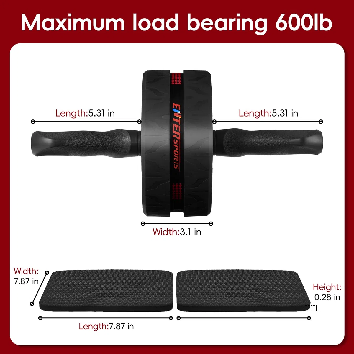 EnterSports Roue abdominale 6 en 1 avec bande de fitness, pompes, tapis pour genoux, appareils de fitness pour abdominaux - Idéal pour les hommes et les femmes à la maison