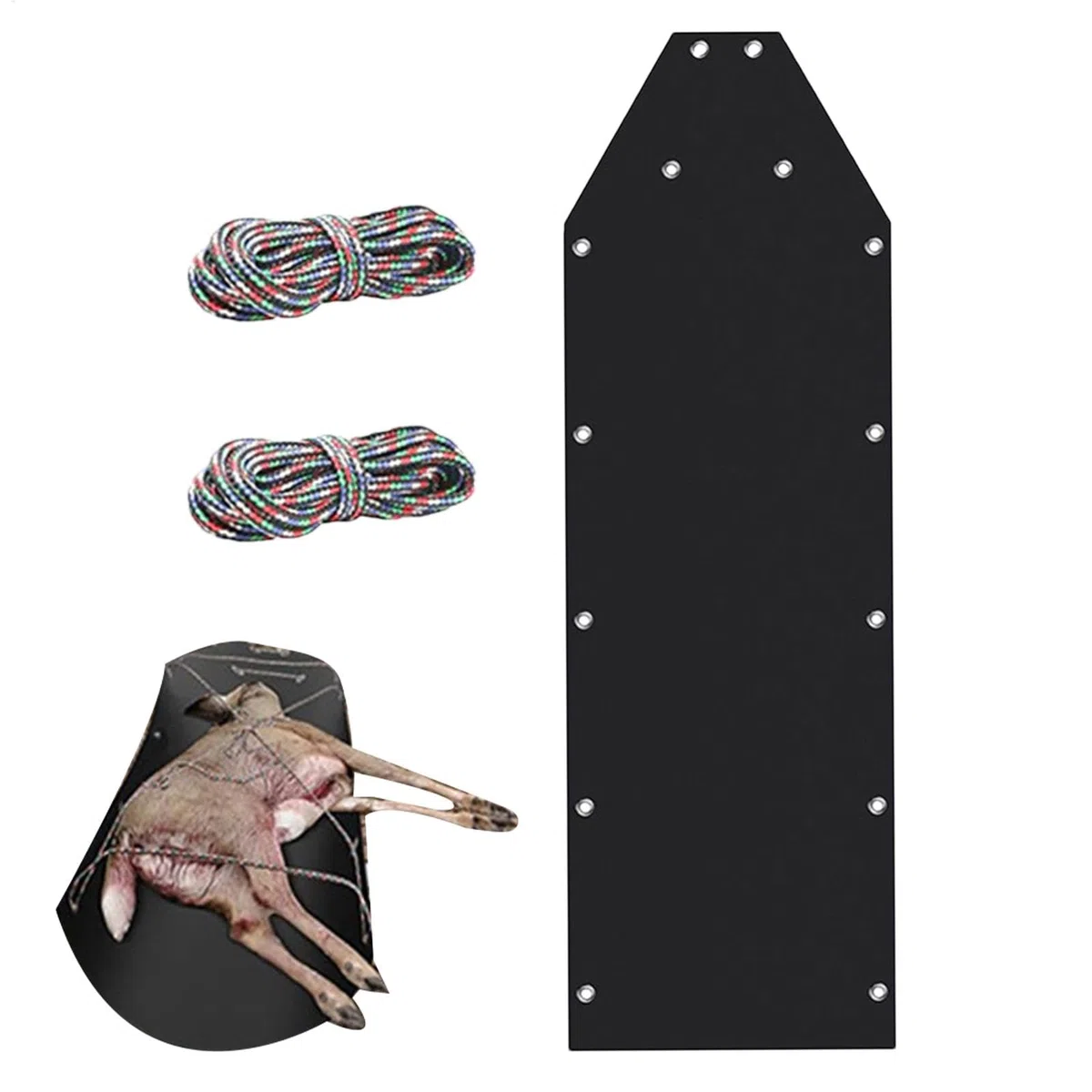Traîneau à chevreuil, traîneau de renne pour pêche sur glace, neige pour transporter du matériel, utilitaire multifonction pour la chasse, le bois de chauffage, accessoires, noir, 58,4 x 193 cm,