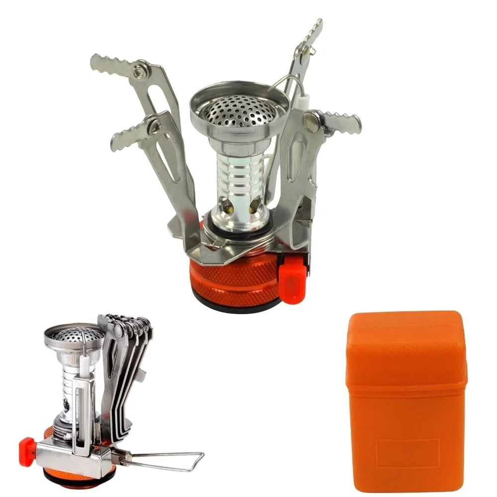 TERRE JARDIN Kit Popote Camping avec Réchaud 12 Pièces - Set Cuisine Camping Compact et Léger - Casseroles Antiadhésives, Réchaud Pliable et Accessoires Outdoor
