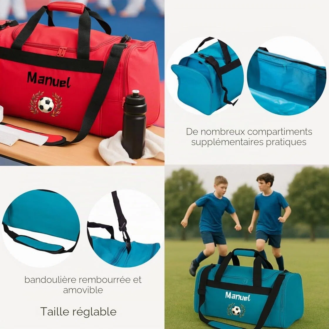 minimutz Sac de sport pour enfant - Personnalisé - Sac de voyage - Sac de football pour garçon - Grand sac de sport pour enfant avec nom - 26 l, bleu foncé, 54 x 28 x 26 cm, Sac de sport