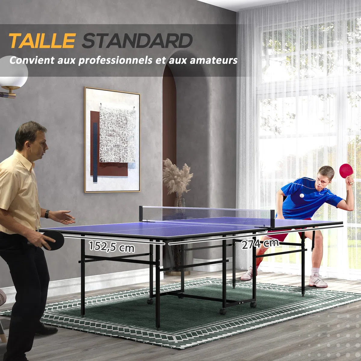SPORTNOW Table de Tennis de Table ping-Pong Pliable + Housse de Protection - 4 roulettes, Fermeture éclair, Anti-UV et imperméable, pour l'intérieur et l'extérieur - Bleu et Noir