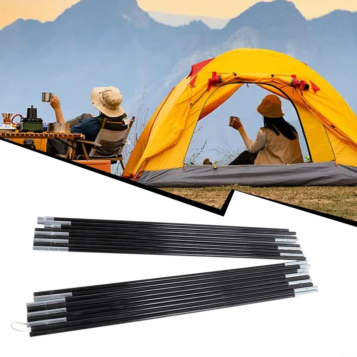 2 pièces de poteaux de tente de camping en fibre de verre, poteaux de tente, arceaux pour toile de tente, poteaux pour toile d'auvent de camping, kit de cadres de support (435)