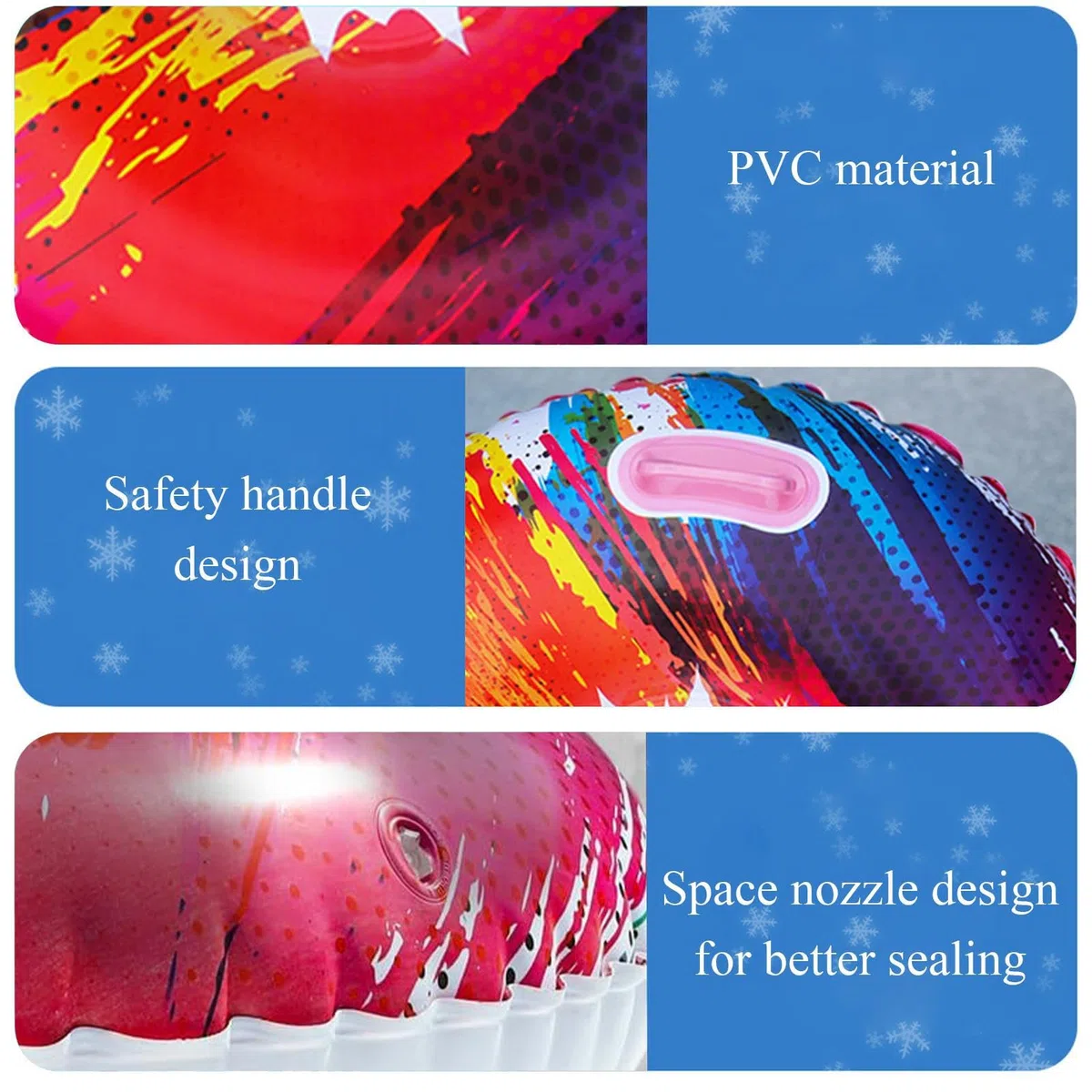 Luge gonflable avec poignées, tube de luge coloré, snowboard gonflable lumineux avec poignée, design anti-basculement, 85 x 85 cm, pour plusieurs personnes et plaisir de luge d'hiver