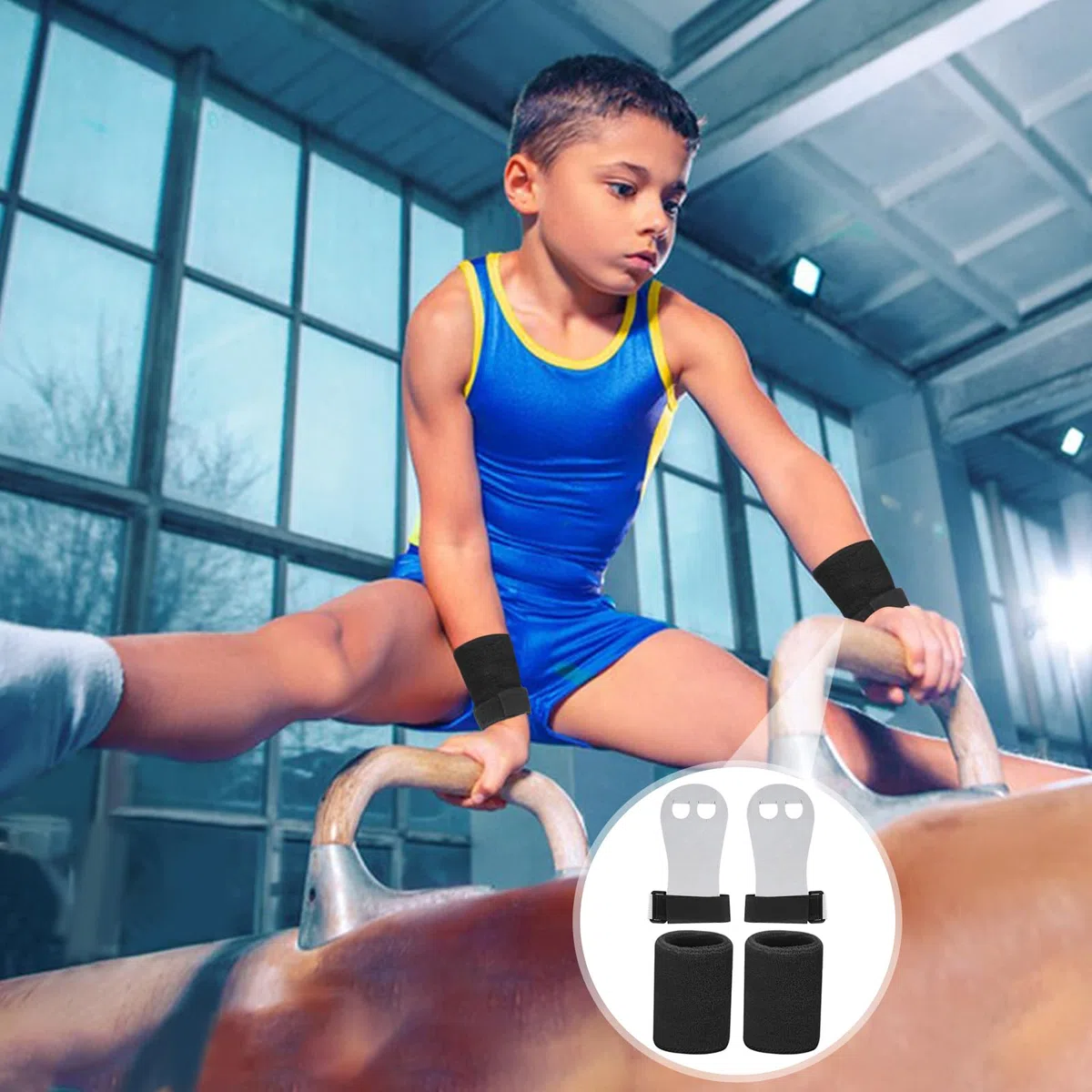 Manique Gymnastique Fille, 1 Paire Gant Gymnastique Fille avec Poignet en Tissu, Manique Gym Enfant pour Eentraînement de Gymnastique, Tractions, Haltérophilie, Cyclisme