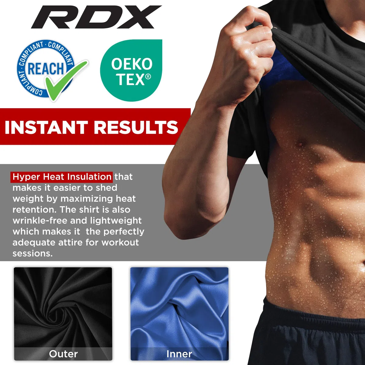 RDX Sweat T-Shirt Homme Sweat Suit, Néoprène Sauna Shirt Fitness Trainer Taille, Gym Débardeur pour Shapewear Perte de Poids Minceur Body Shaper Workout Yoga Bodybuilding Running