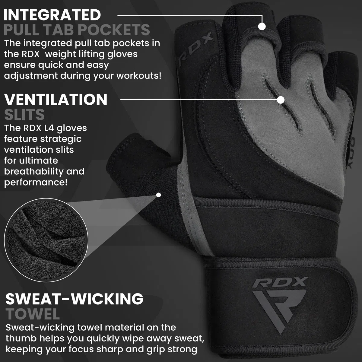 RDX Gants de Musculation Poignet Workout Fitness Entrainement Gymnastique Powerlifter Gym Gloves Perméable à l'air Halterophilie