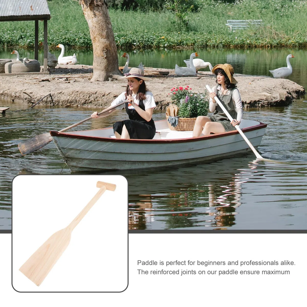 Pagaie en Bois Beige de 19,5 Pouces pour Bateaux, Solide et Joliment Travaillée, pour L'exploration Fluviale en Extérieur