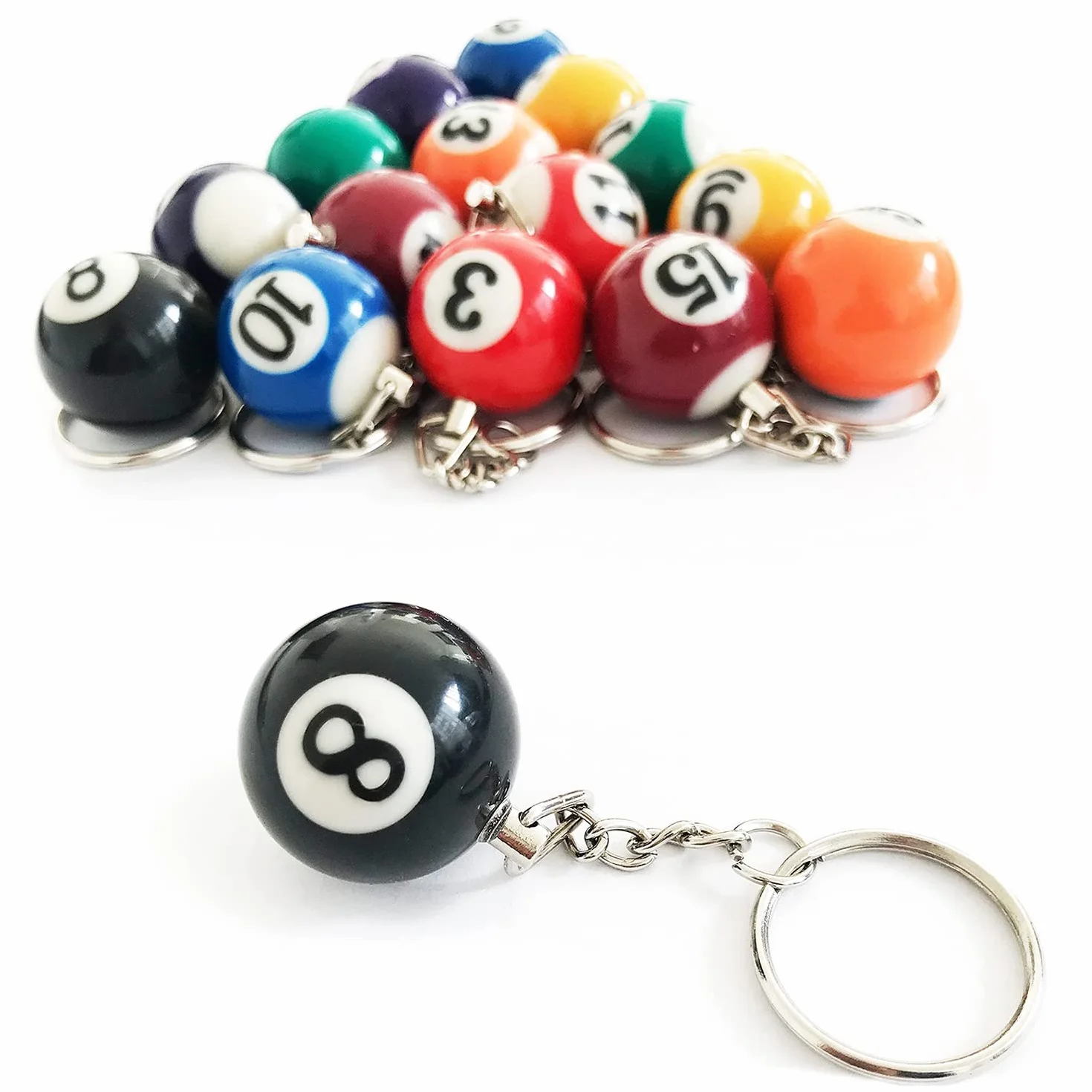 Lot de 16 boules de billard colorées pour porte-clés