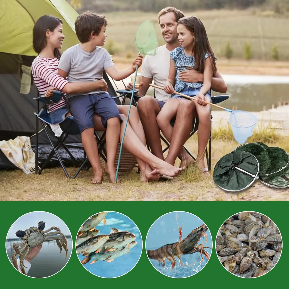 Bourriche de pêche, Cages Pliables, Sac pour Filet de pêche, bourriche caoutchoutée avec Sac et Gants, Filet Flottant Pliable pour Accessoires de pêche