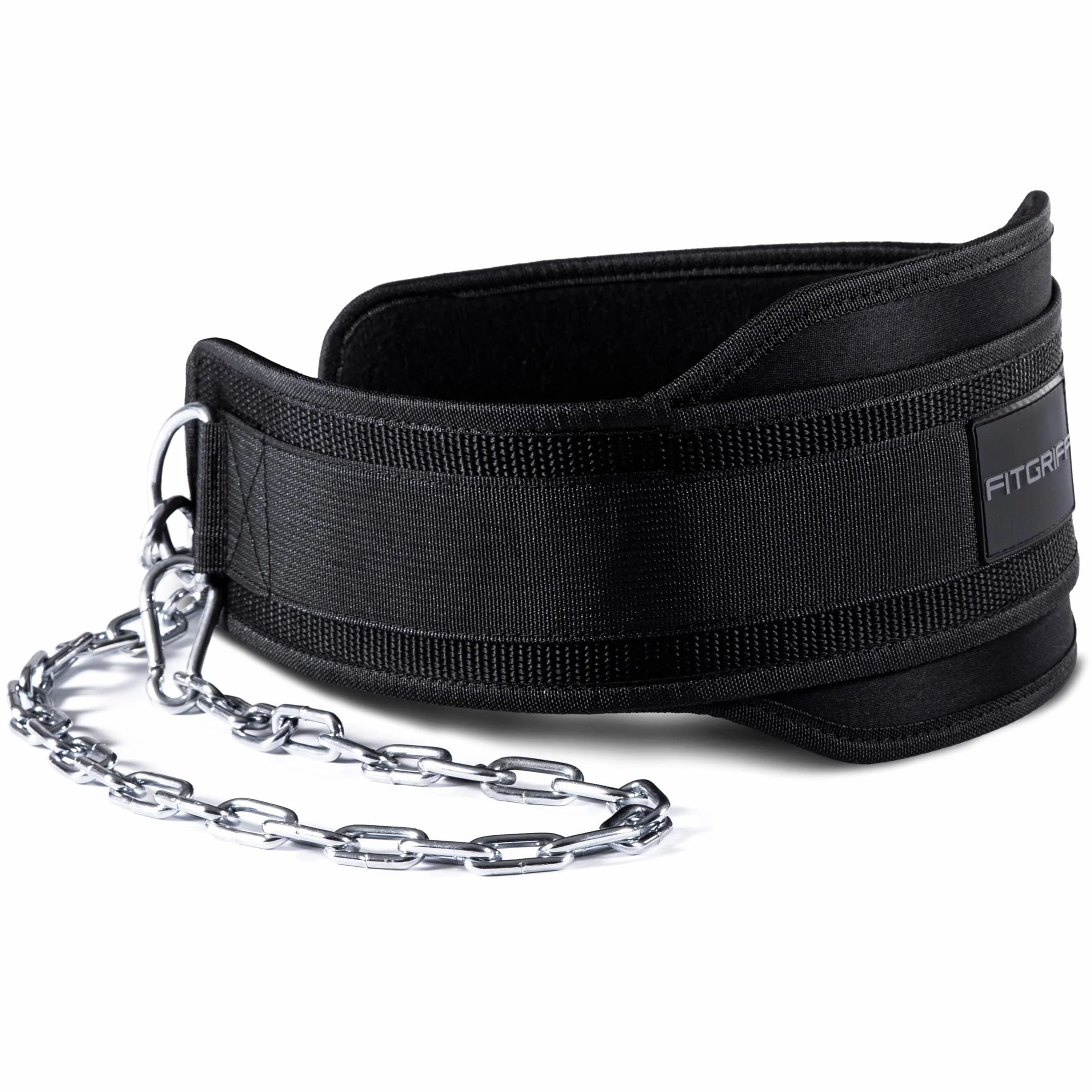 Fitgriff® Ceinture de Musculation Lestée avec Chaine + 2 Mousquetons - Dip Belt pour Haltérophilie, Bodybuilding, Poids, Crossfit, Force, Gym, Gymnastique, Weightlifting